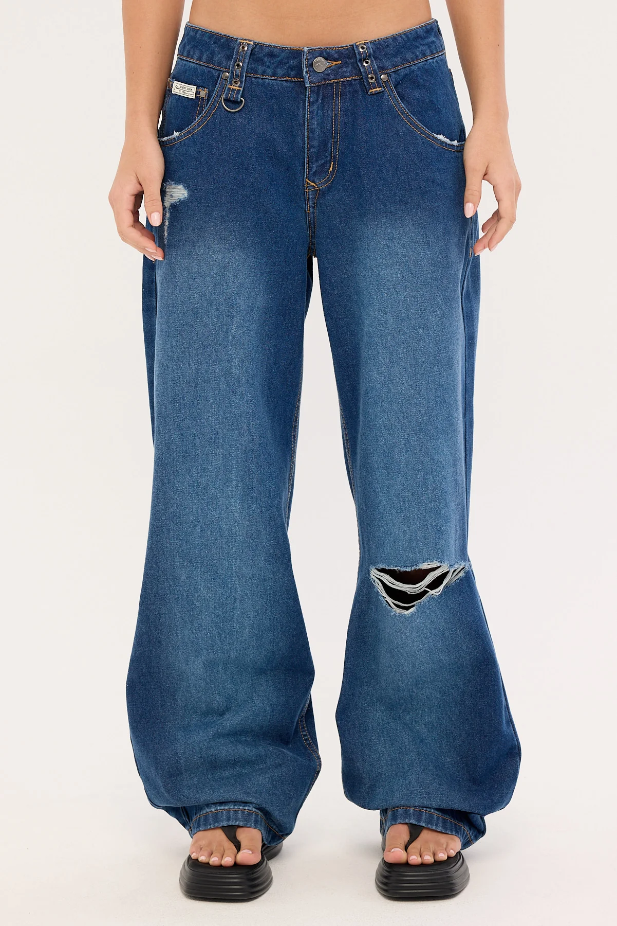 Rusty Burn Baby Loose Low Rise Jean Blasted Deep Sea Blue - Image 8