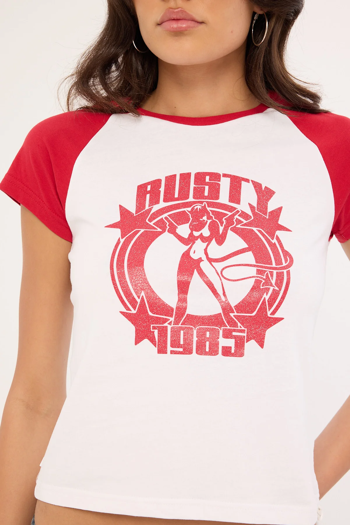 Rusty Daring Devil Cap Sleeve Baby Tee White - Image 3
