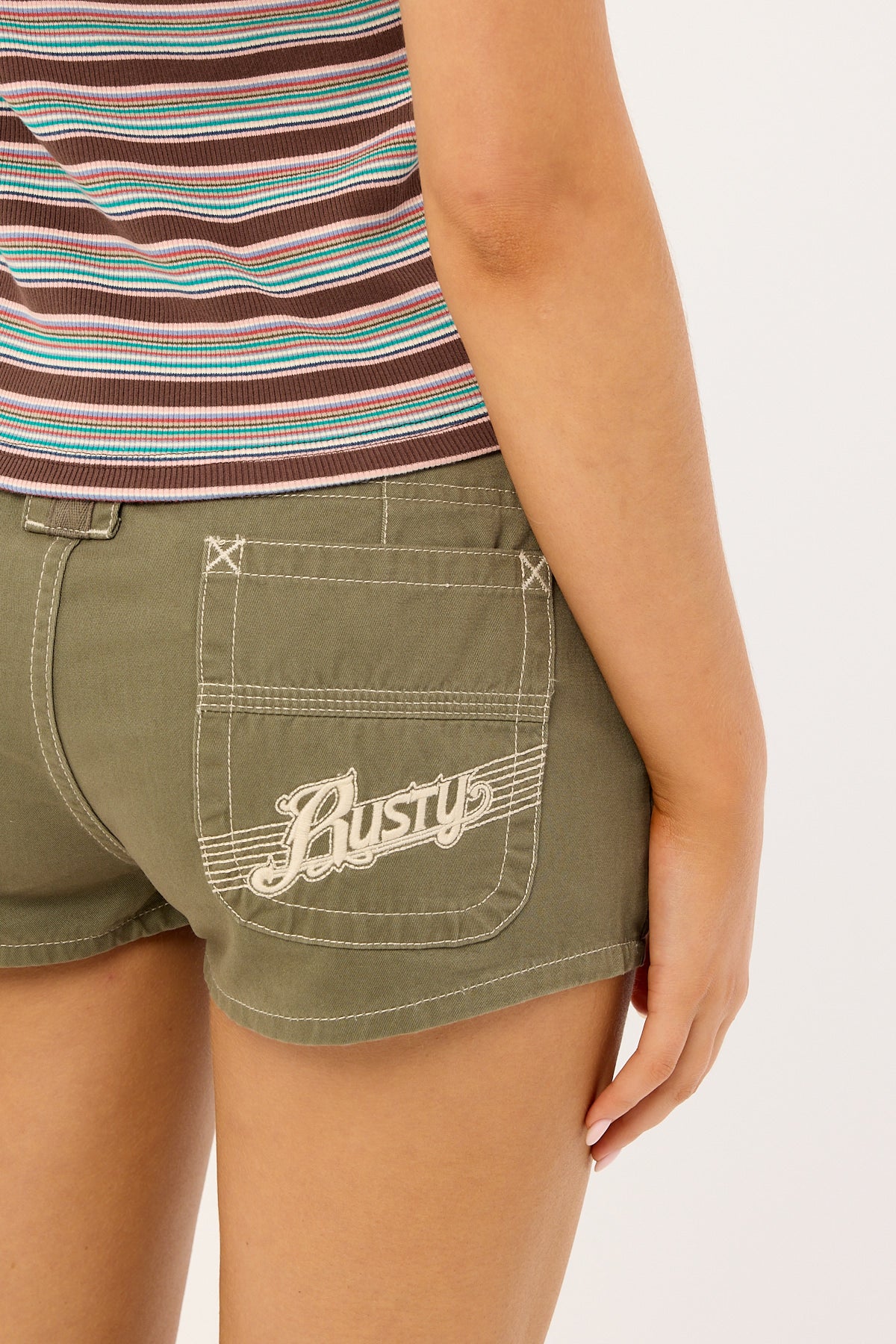 Rusty Dirtbag Cargo Low Rise Mini Denim Short Light Khaki - Image 6