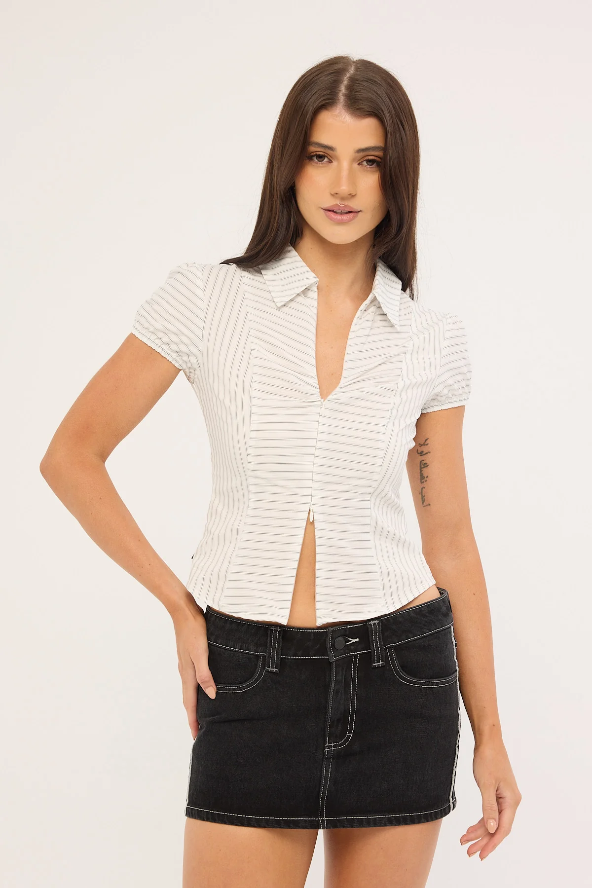 Rusty Flip Mommy Low Rise Denim Mini Skirt Black Out - Image 2