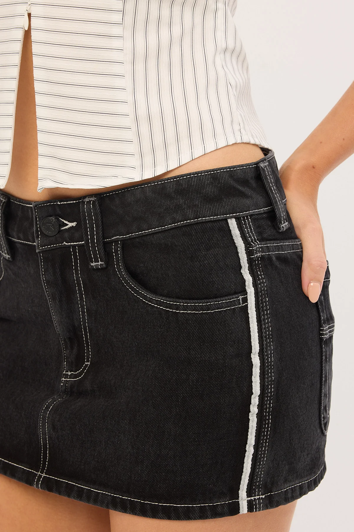 Rusty Flip Mommy Low Rise Denim Mini Skirt Black Out - Image 5