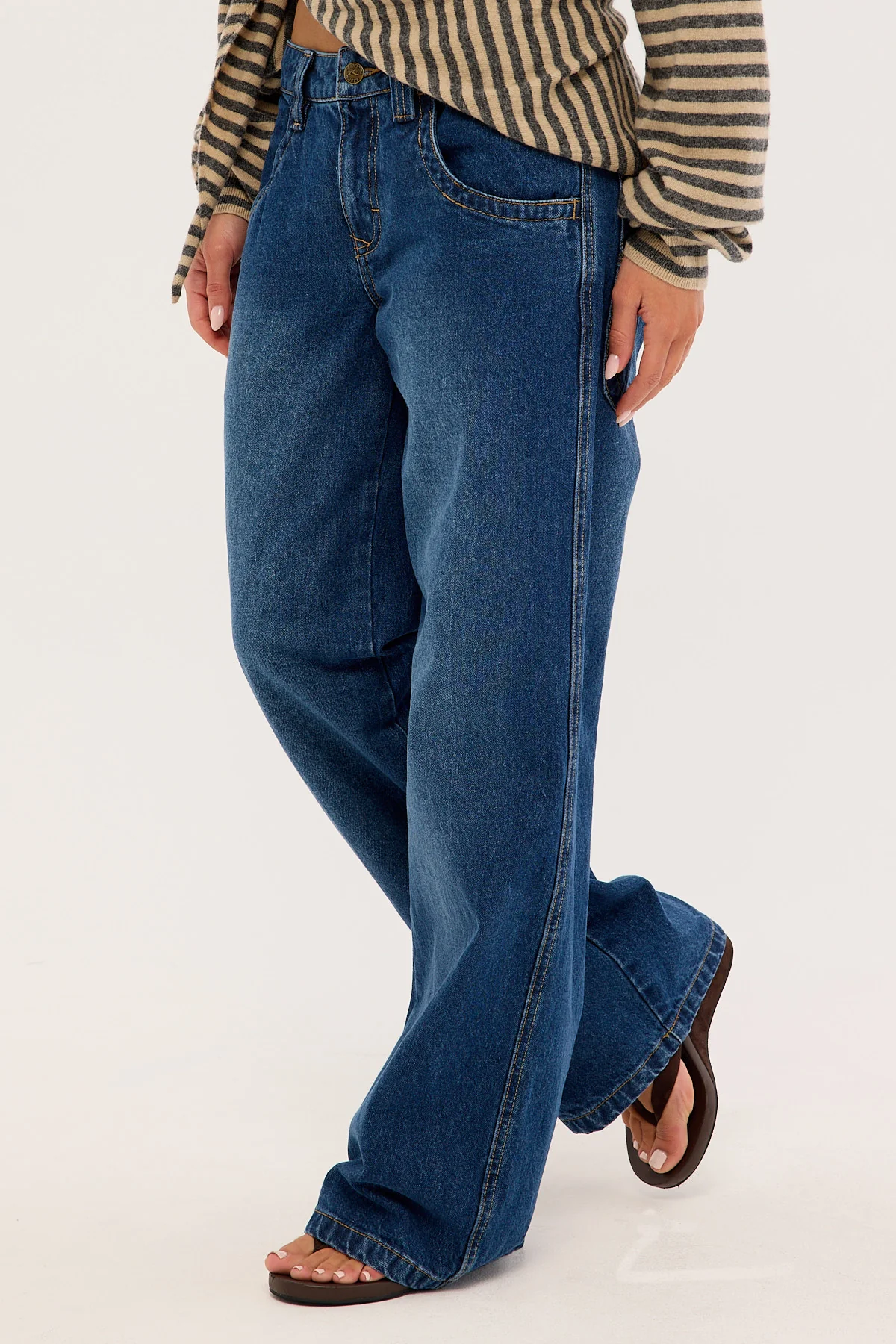 Rusty Flip Mommy Low Rise Tapeless Denim Jean BLASTED DEEP SEA BLUE/RED - Image 3