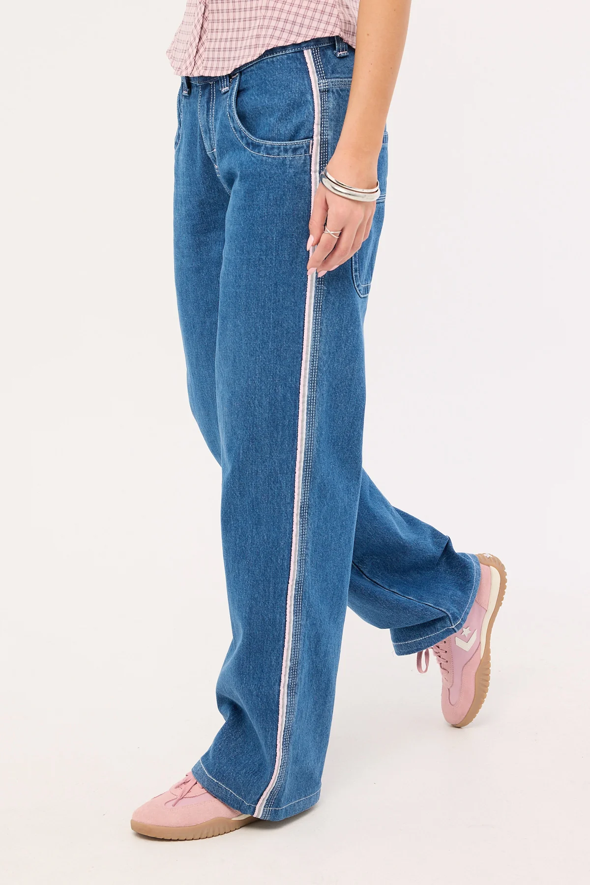 Rusty Flip Mommy Low Rise Wide Leg Jean Authentic Blue/ Pink - Image 7
