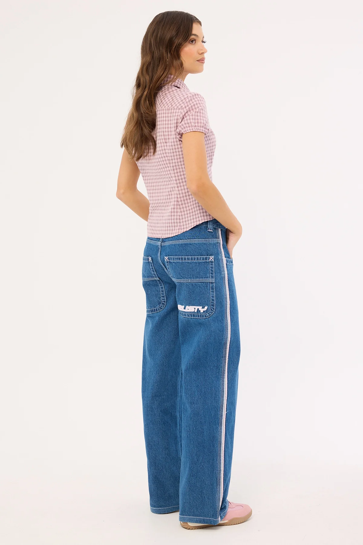 Rusty Flip Mommy Low Rise Wide Leg Jean Authentic Blue/ Pink - Image 8