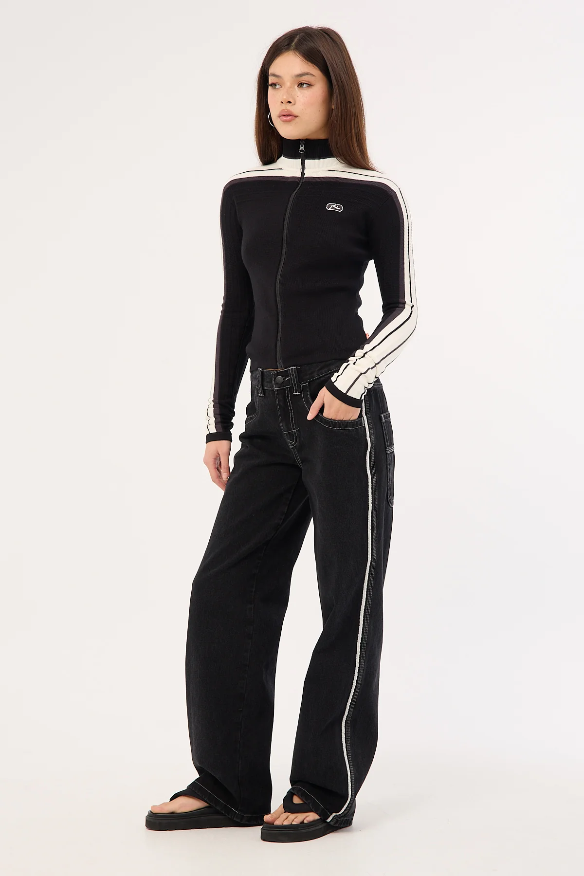 Rusty Flip Mommy Low Rise Wide Leg Jean Black Out