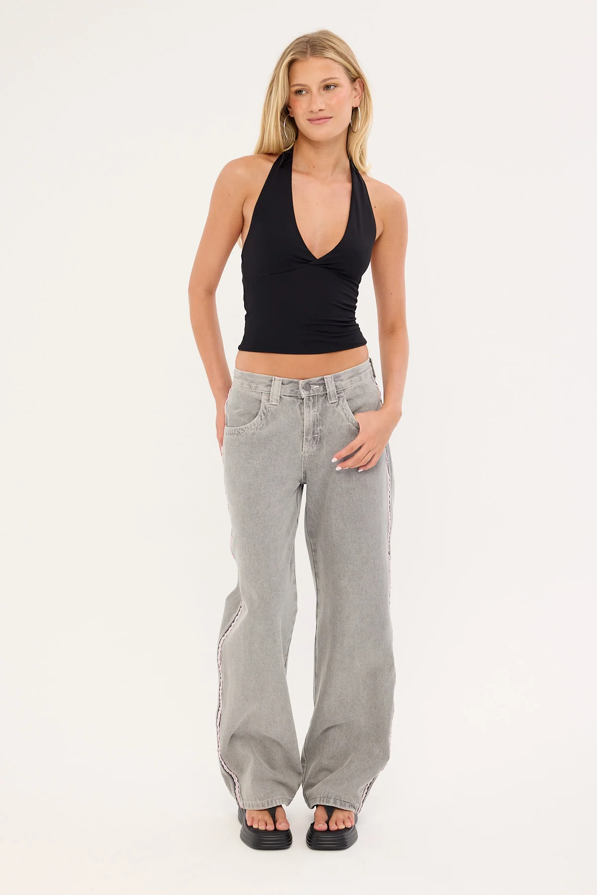 Rusty Flip Mommy Low Rise Wide Leg Jean London Summer/Baby Pink