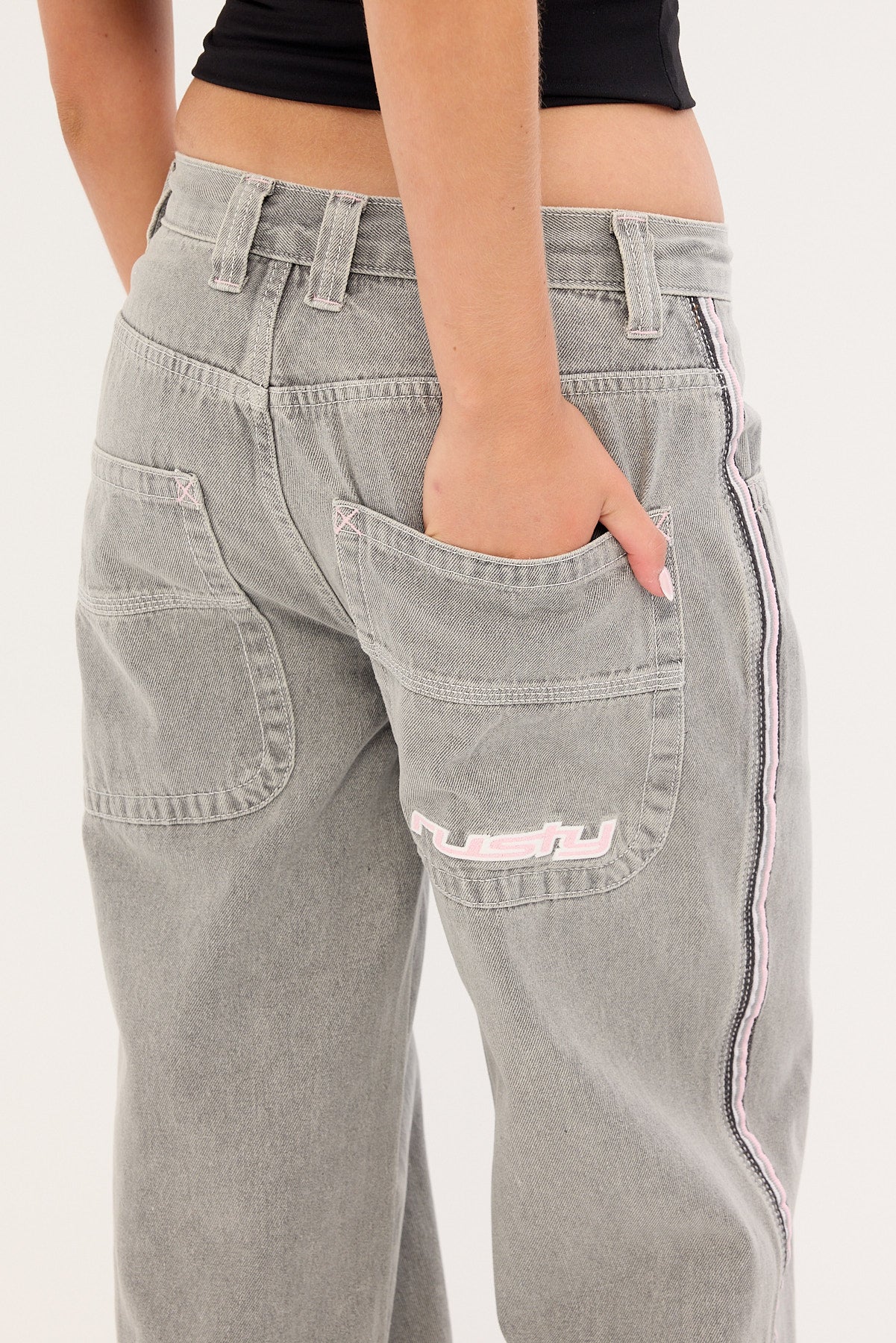Rusty Flip Mommy Low Rise Wide Leg Jean London Summer/Baby Pink - Image 6
