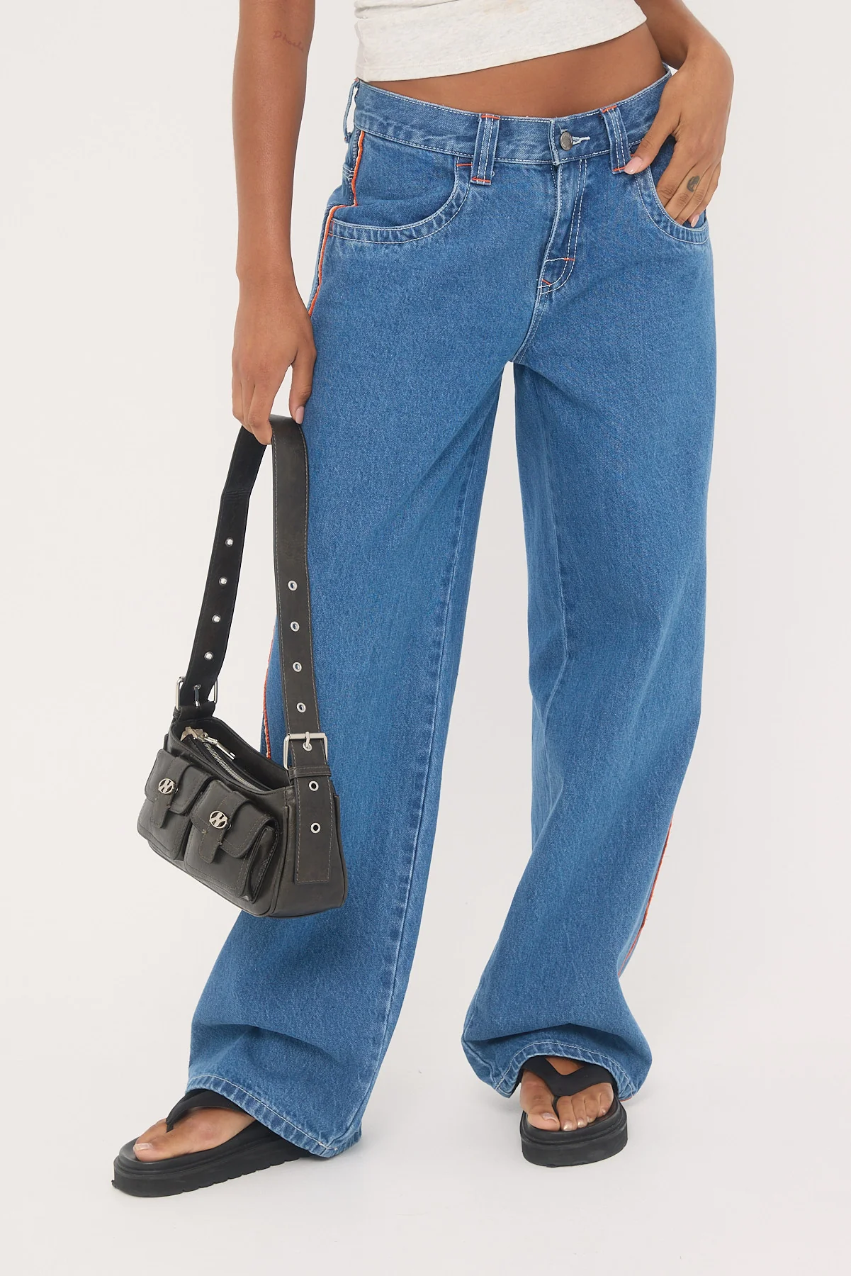 Rusty Flip Mommy Low Rise Wide Leg Jean Middy Blue/Orange - Image 2