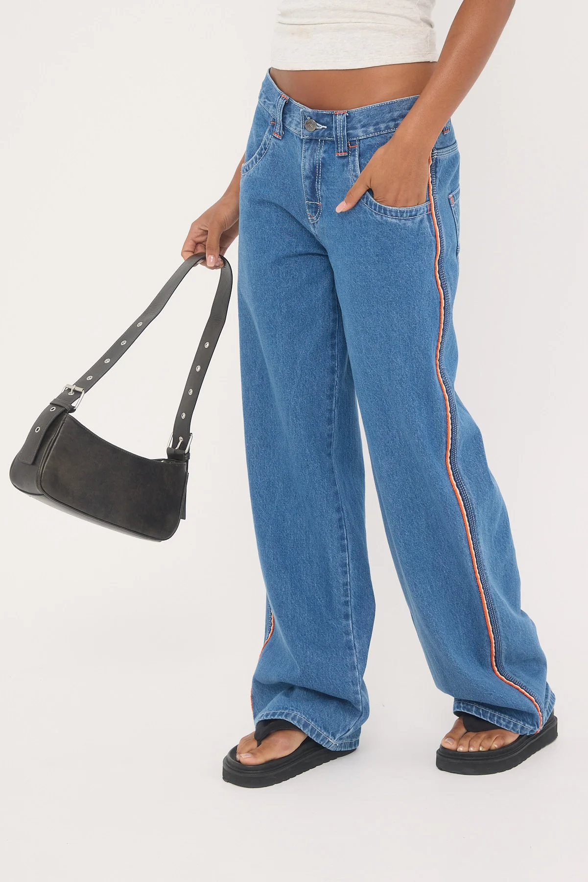 Rusty Flip Mommy Low Rise Wide Leg Jean Middy Blue/Orange - Image 4