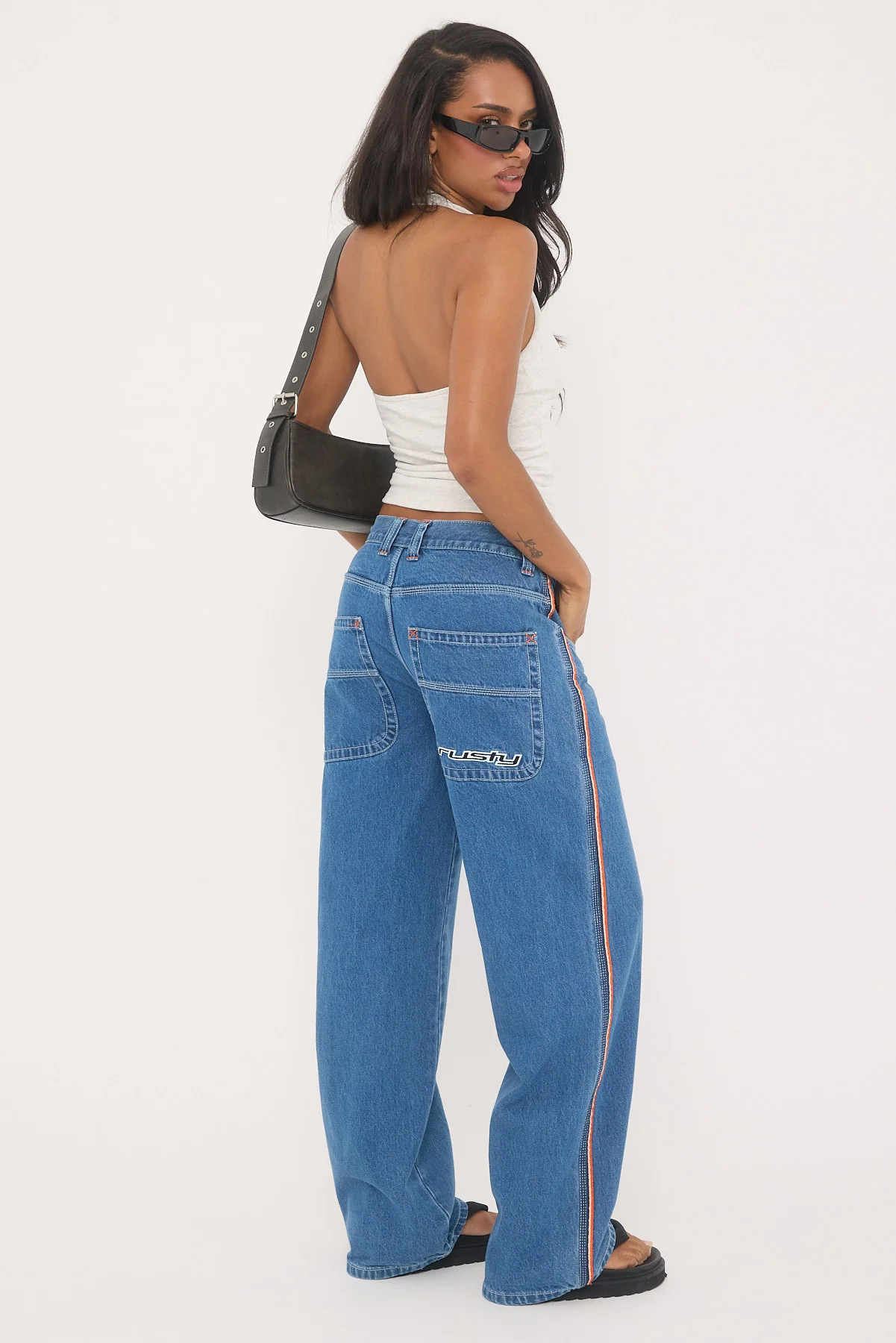 Rusty Flip Mommy Low Rise Wide Leg Jean Middy Blue/Orange - Image 5