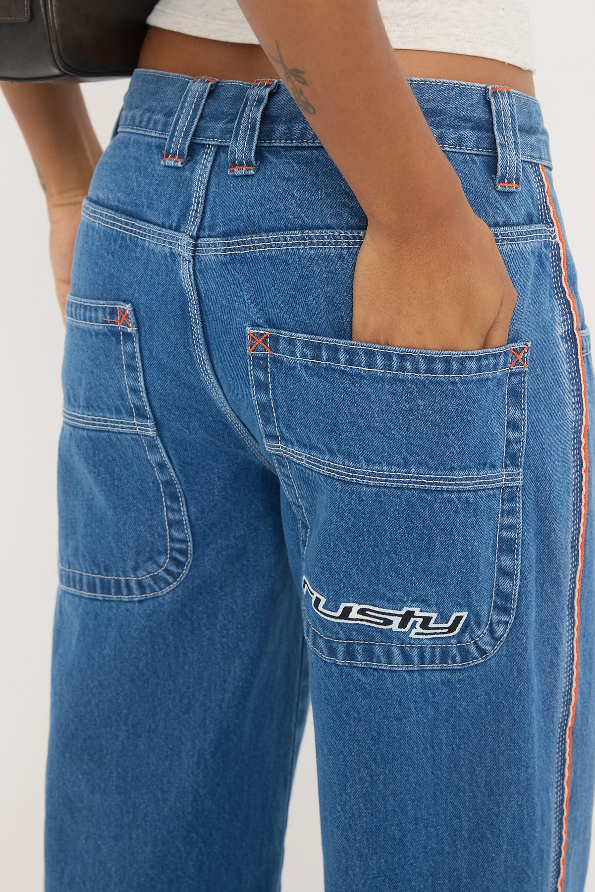Rusty Flip Mommy Low Rise Wide Leg Jean Middy Blue/Orange - Image 6
