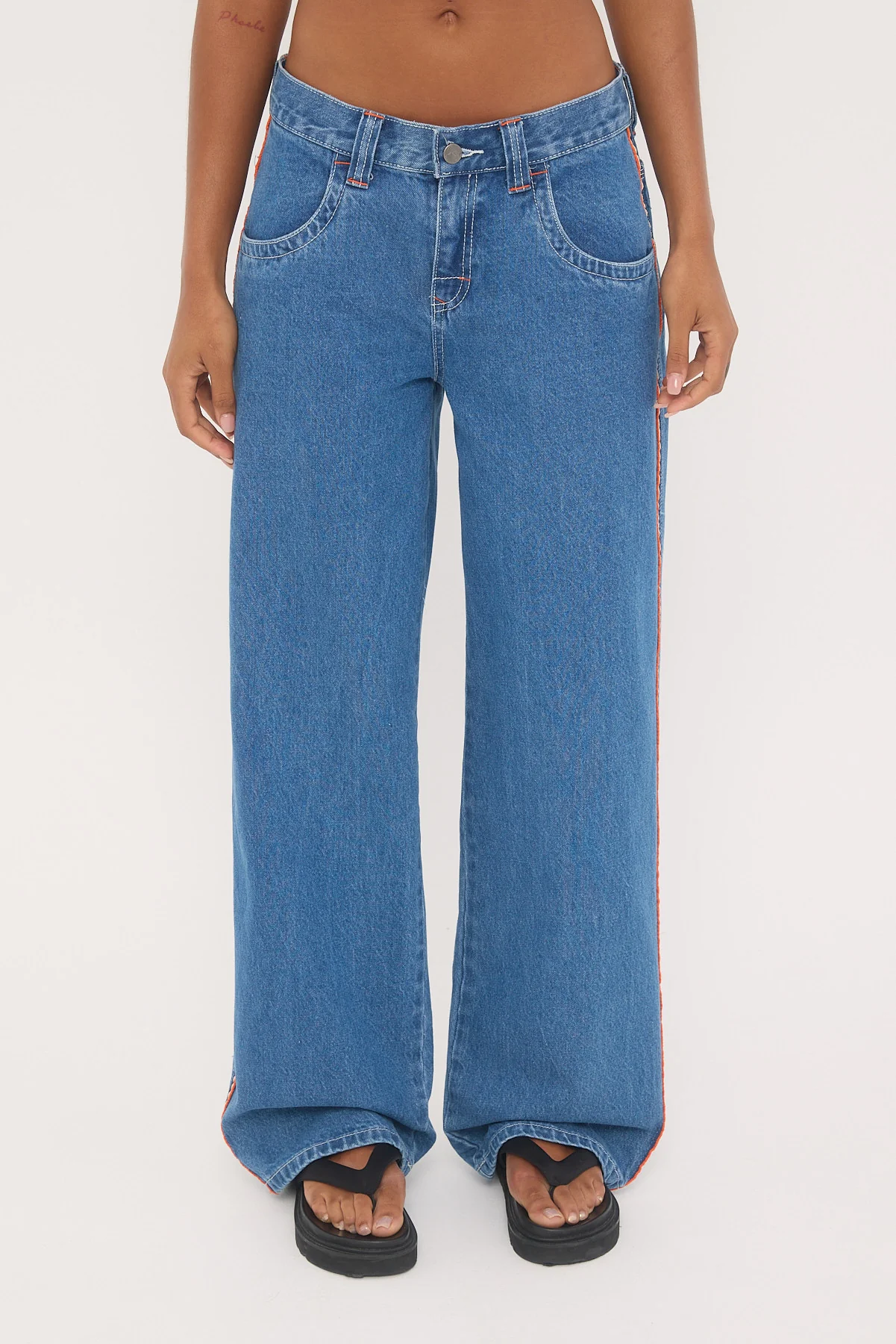 Rusty Flip Mommy Low Rise Wide Leg Jean Middy Blue/Orange - Image 7