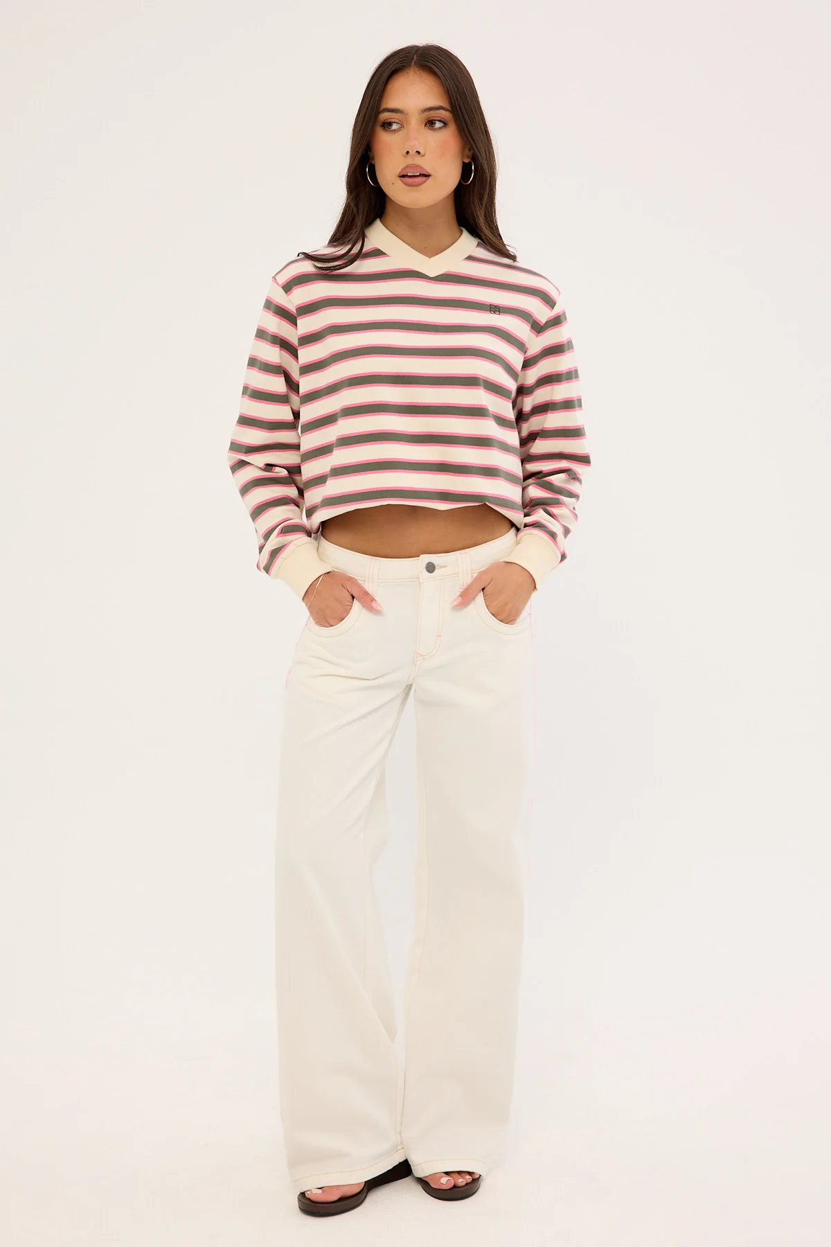 Rusty Flip Mommy Low Rise Wide Leg Jean WHITE/PINK