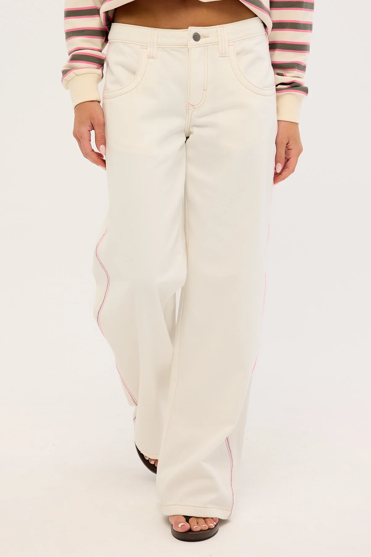 Rusty Flip Mommy Low Rise Wide Leg Jean WHITE/PINK - Image 2