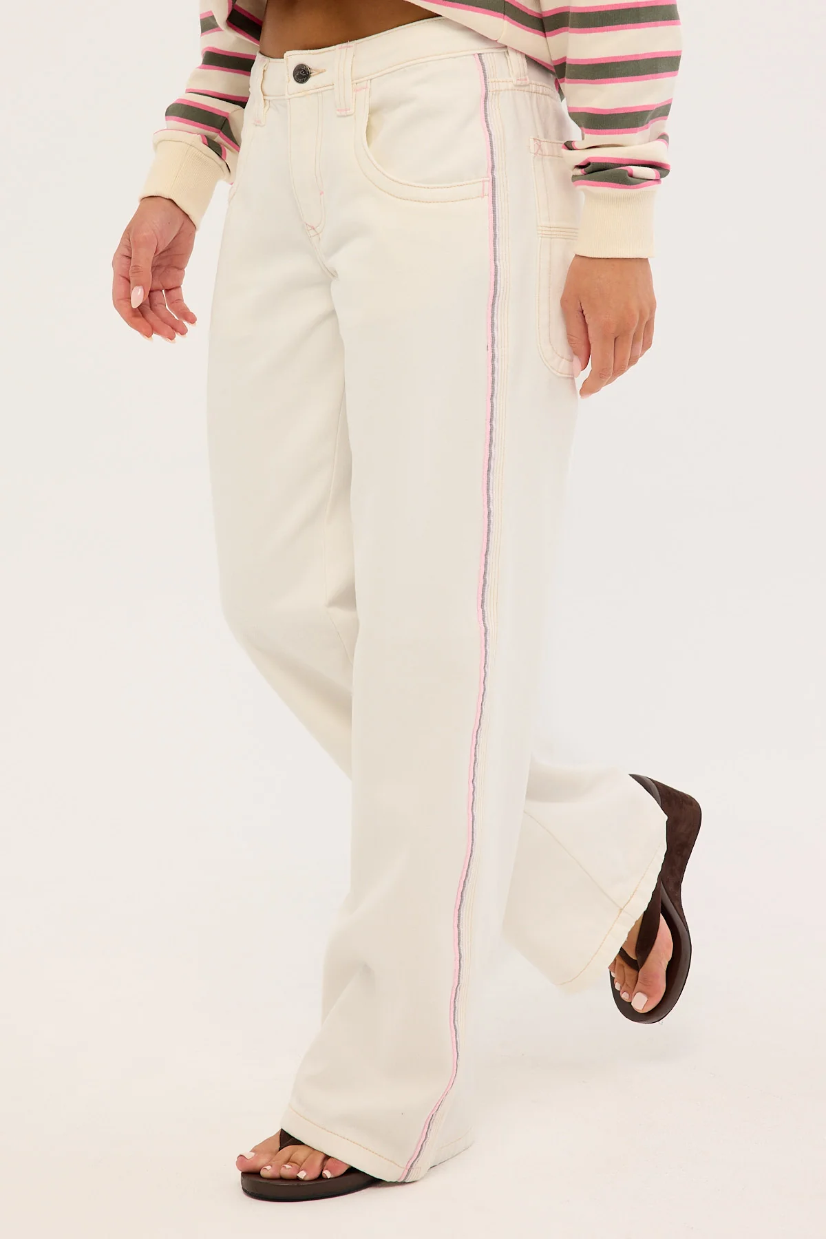 Rusty Flip Mommy Low Rise Wide Leg Jean WHITE/PINK - Image 3