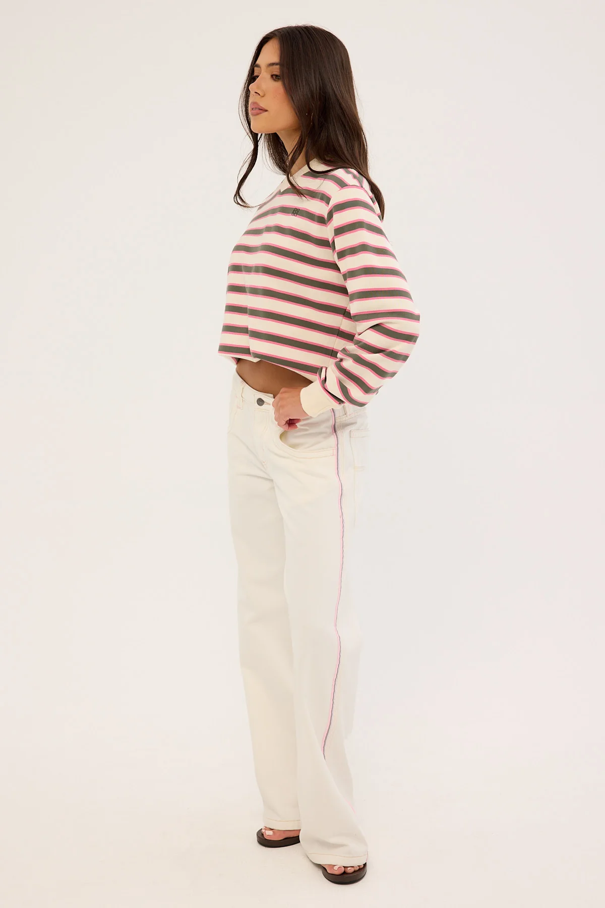 Rusty Flip Mommy Low Rise Wide Leg Jean WHITE/PINK - Image 4