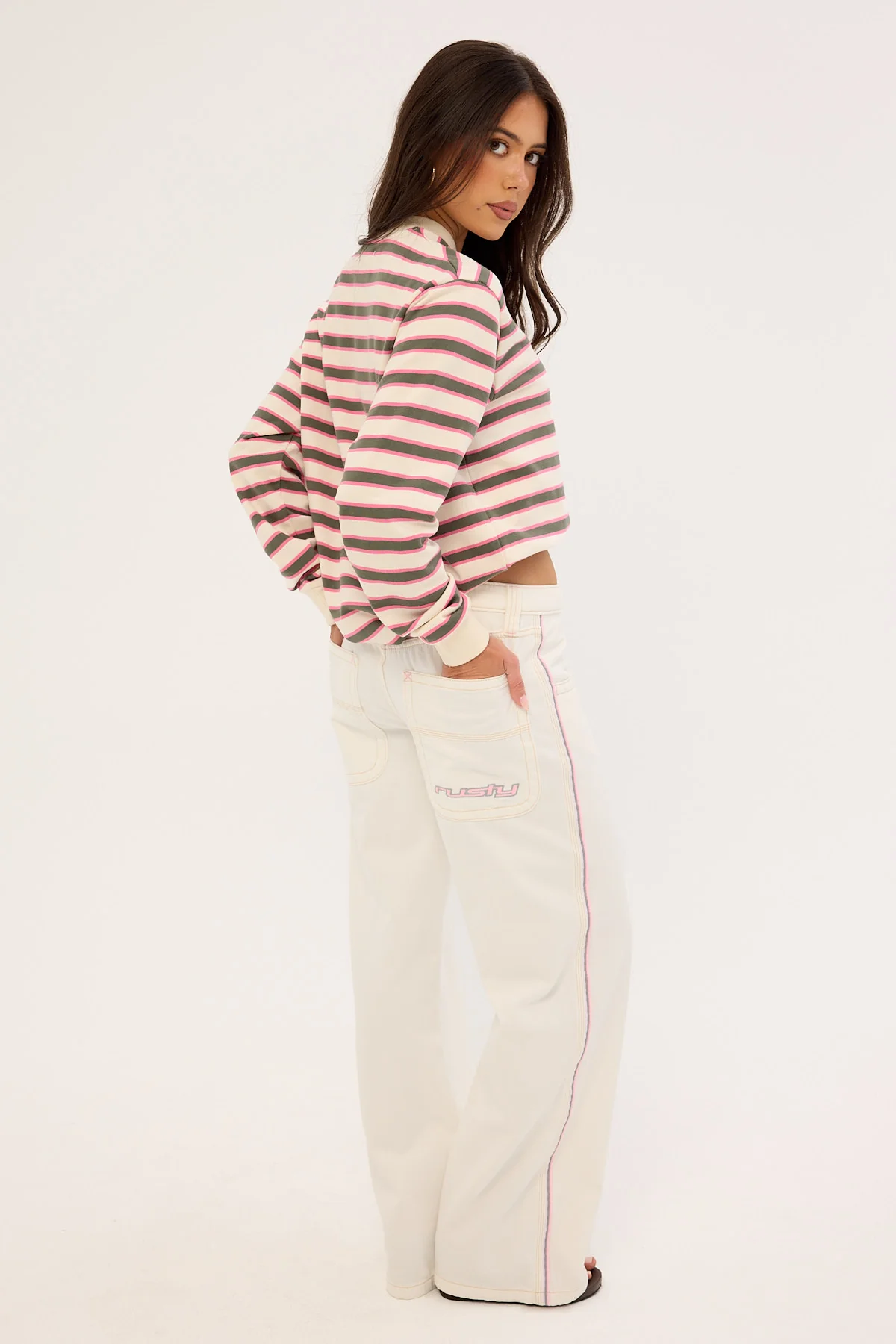 Rusty Flip Mommy Low Rise Wide Leg Jean WHITE/PINK - Image 5
