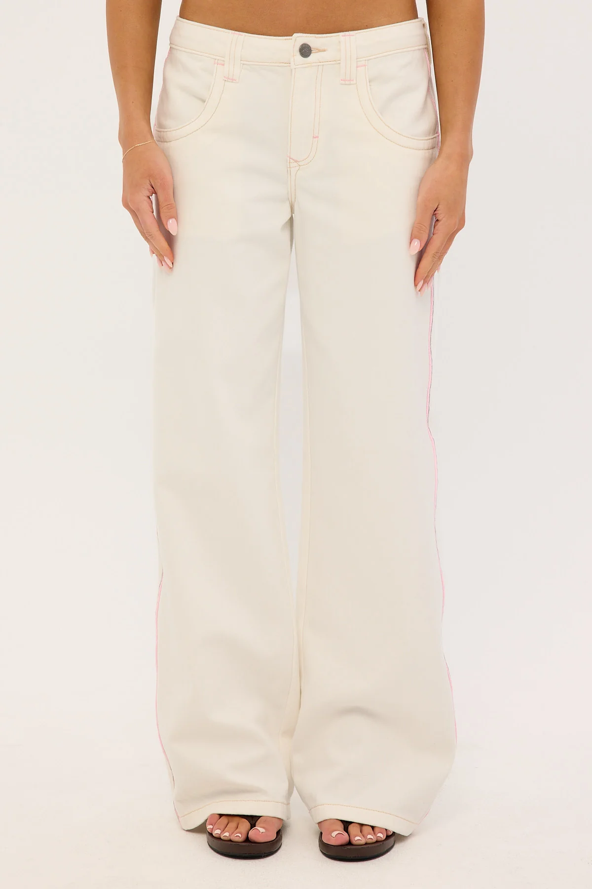 Rusty Flip Mommy Low Rise Wide Leg Jean WHITE/PINK - Image 7