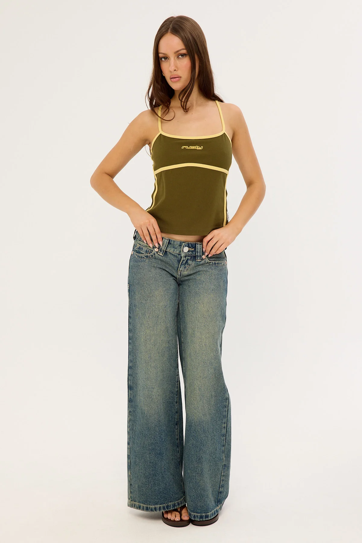 Rusty Freo King Fitted Top Khaki/Pale Banana - Image 2