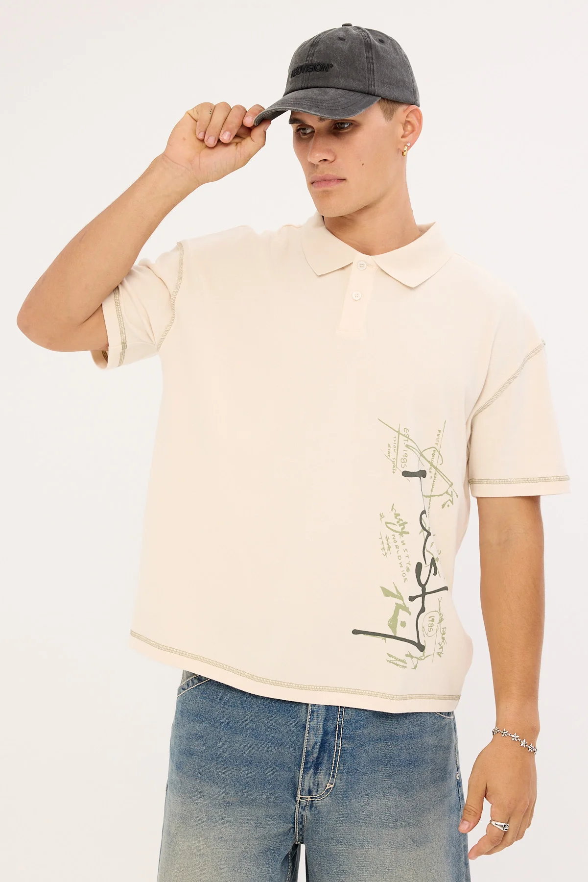Rusty Funkshen Cropped Polo Shirt Cream