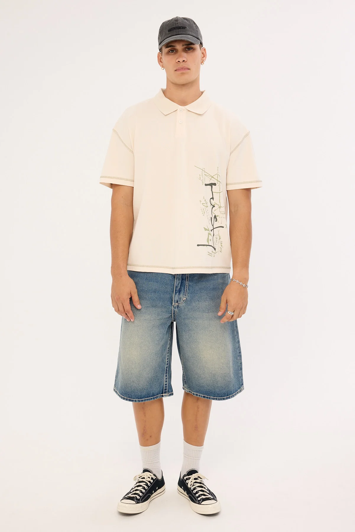 Rusty Funkshen Cropped Polo Shirt Cream - Image 2
