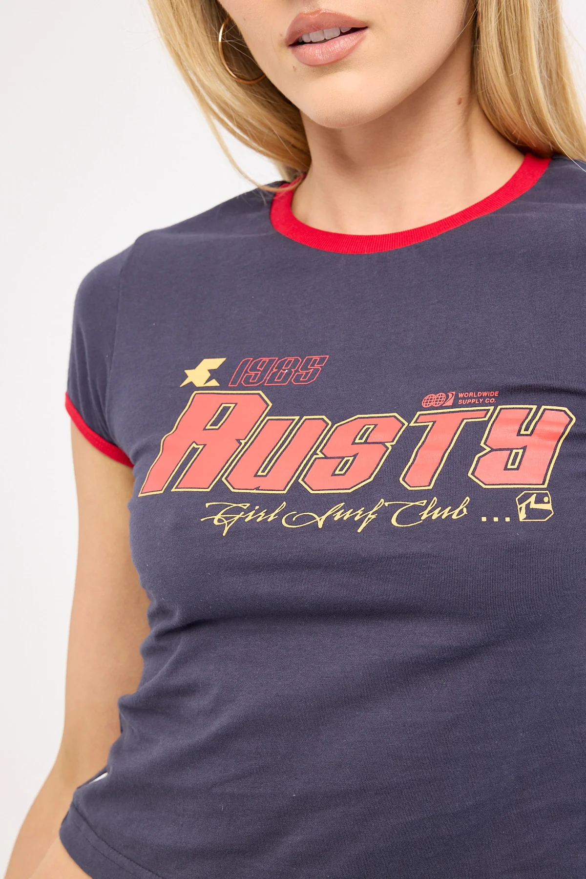 Rusty Girls Surf Baby Ringer Tee Navy Blue - Image 6