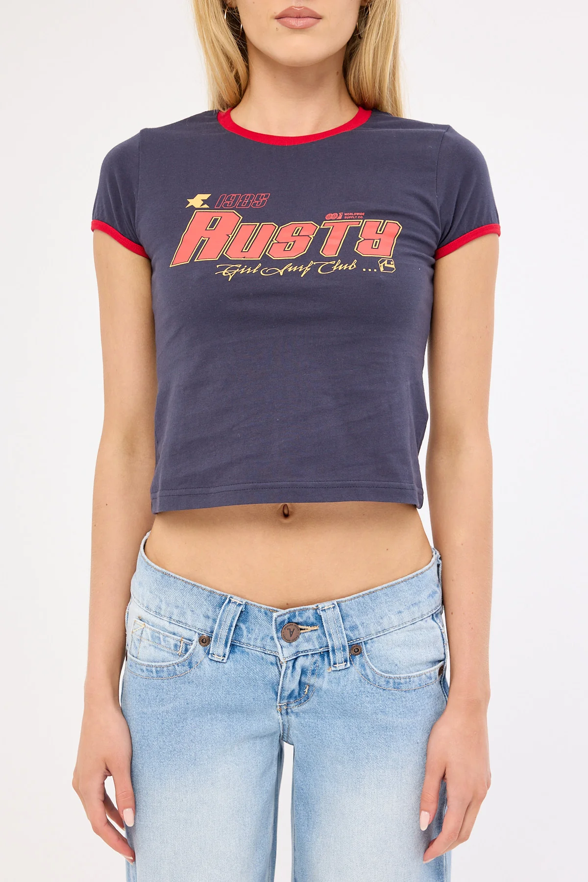 Rusty Girls Surf Baby Ringer Tee Navy Blue - Image 7