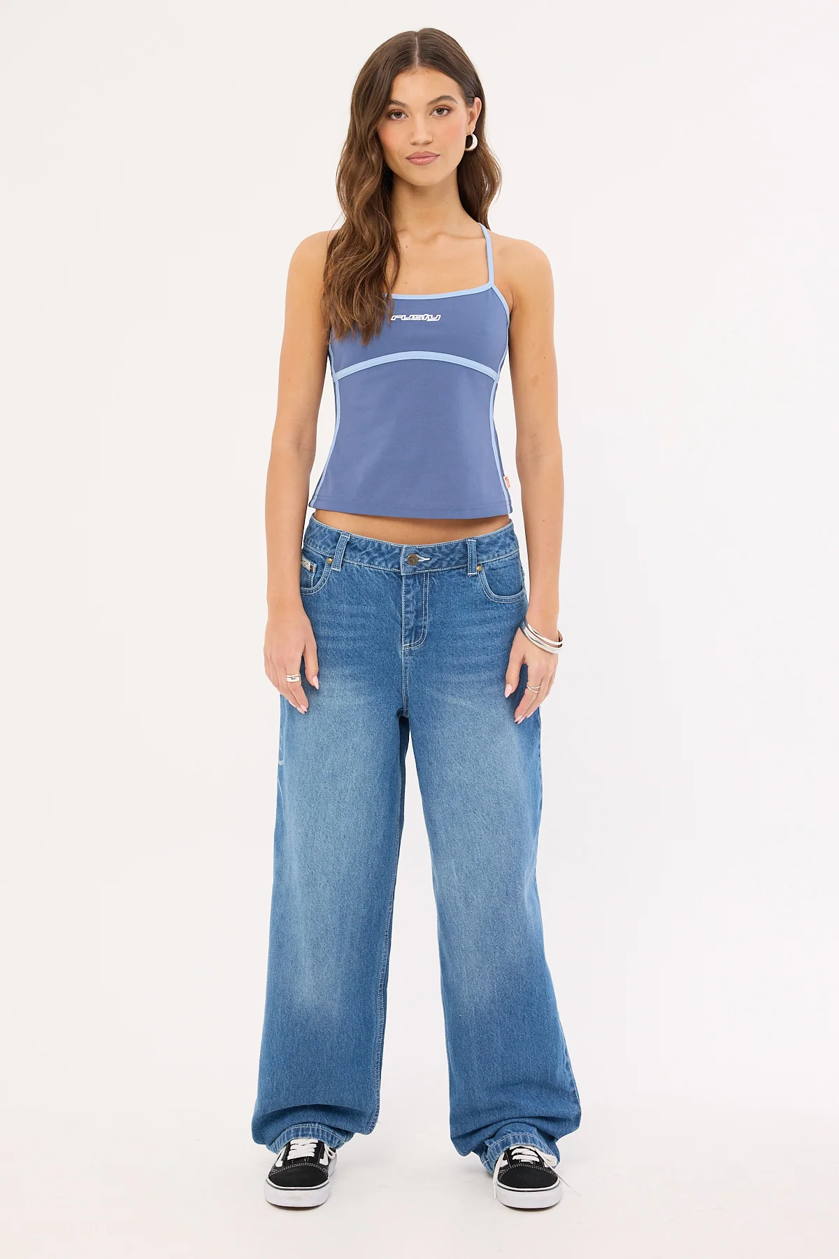 Rusty He Ghosted Bethany Baggy Low Rise Jeans Blasted Middy Blue