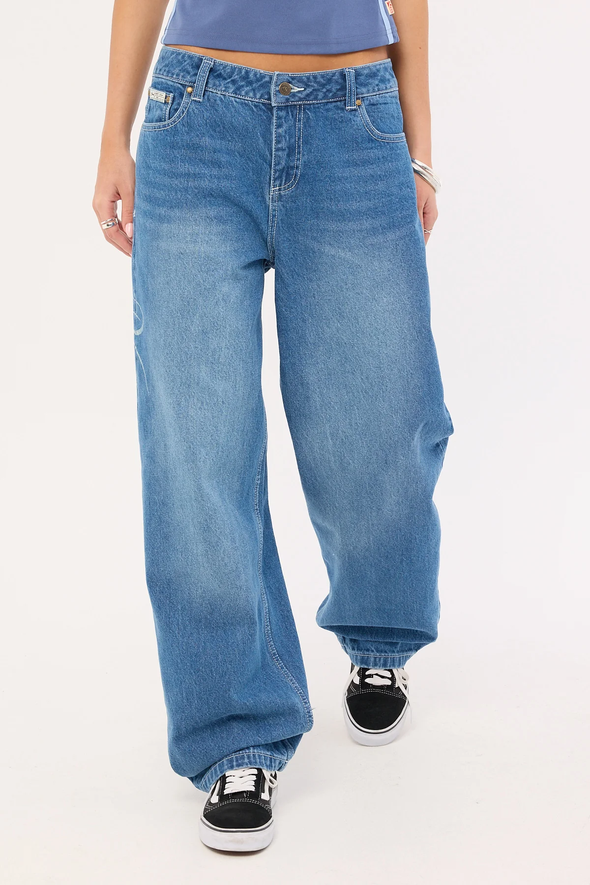Rusty He Ghosted Bethany Baggy Low Rise Jeans Blasted Middy Blue - Image 3