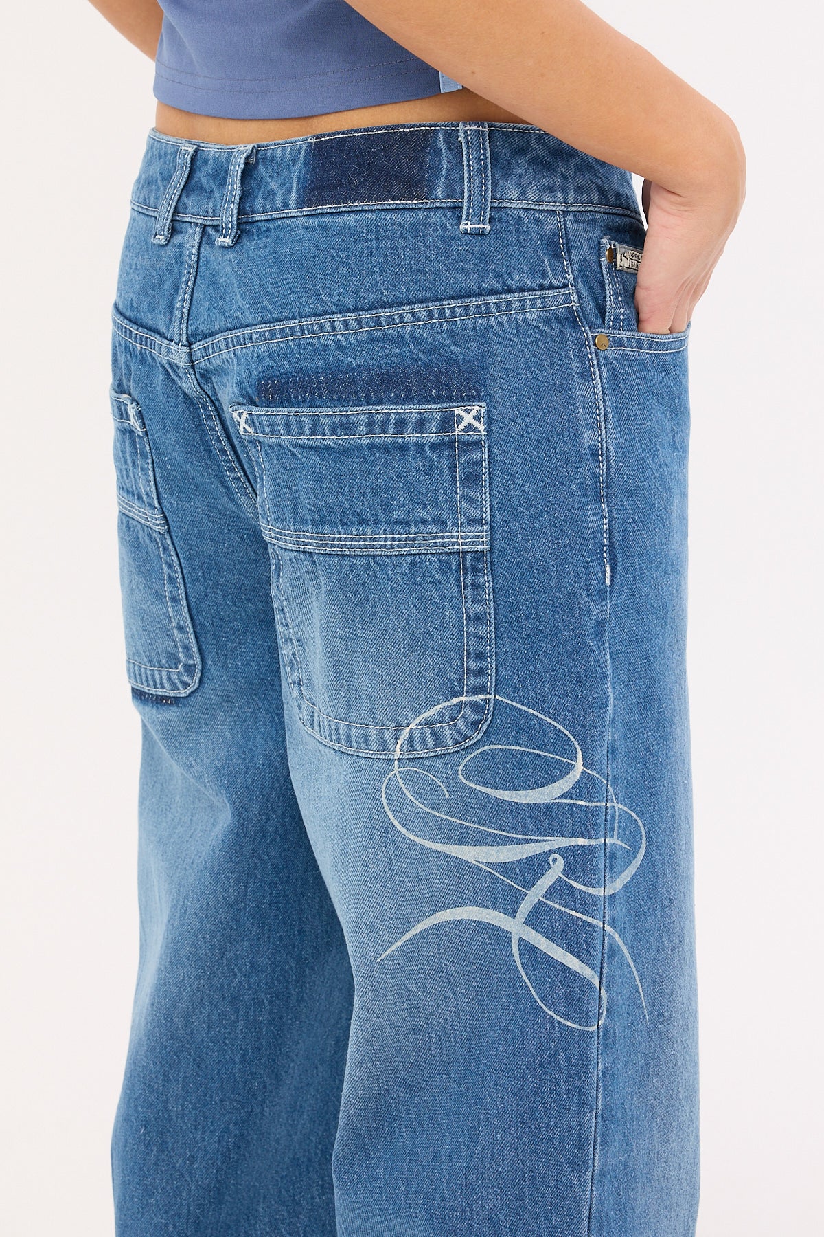 Rusty He Ghosted Bethany Baggy Low Rise Jeans Blasted Middy Blue - Image 8