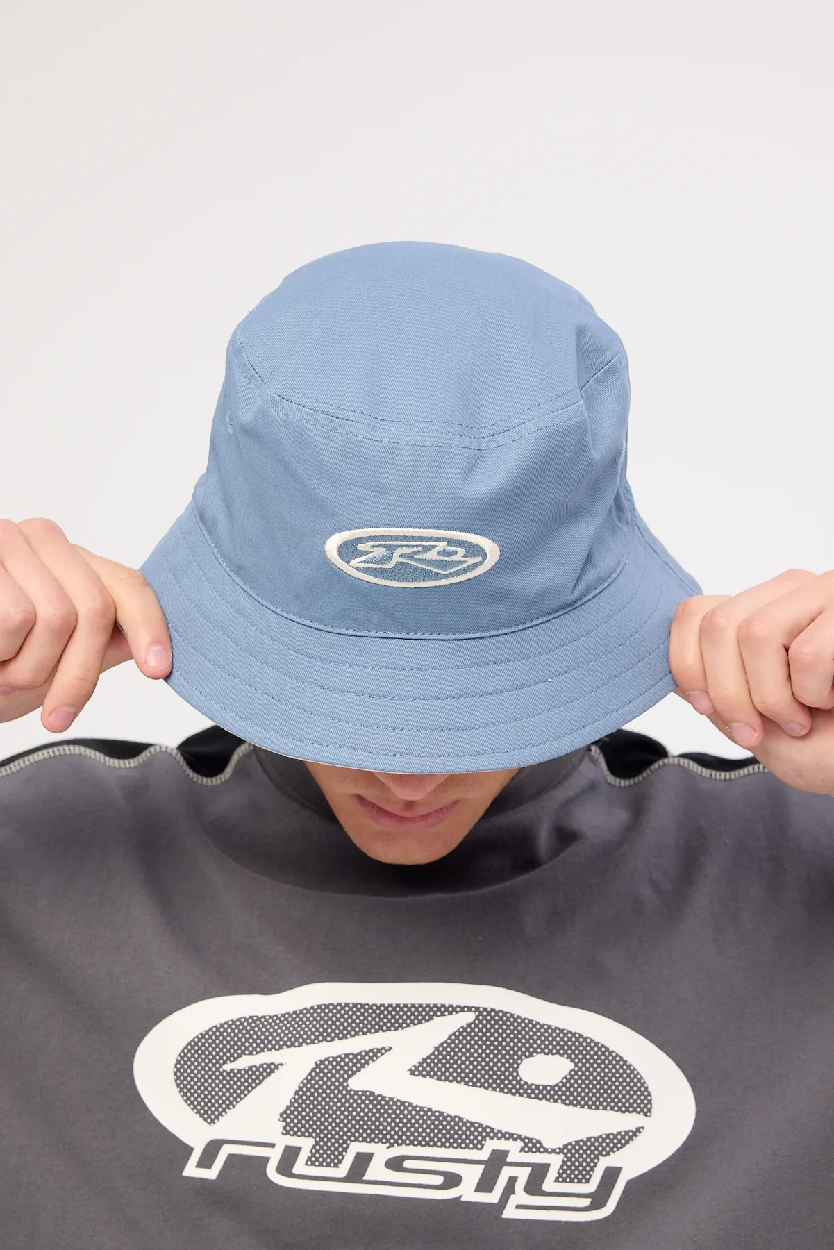 Rusty Kick Flip Reversible Bucket Hat China Blue/Cream - Image 2