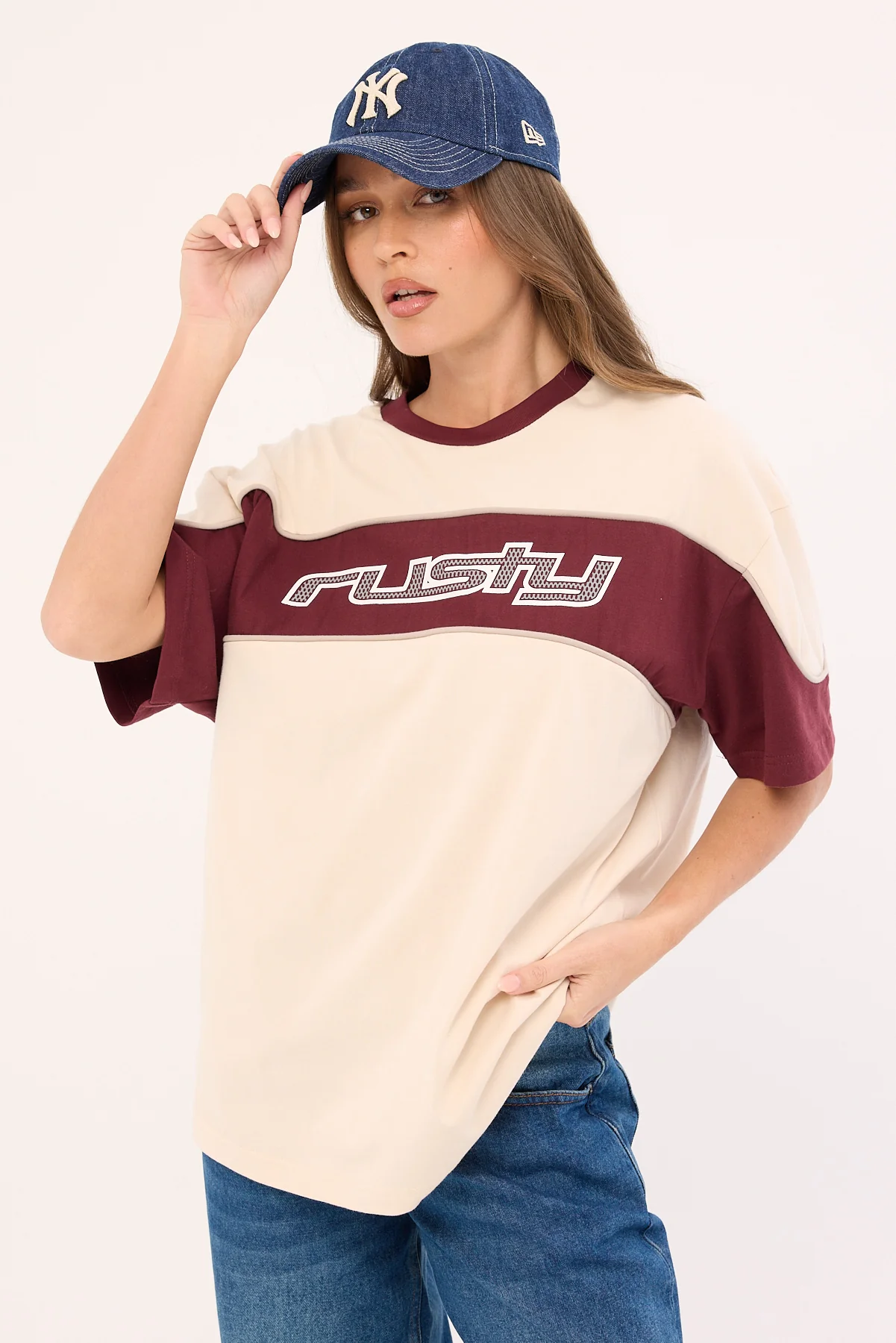 Rusty Kinetic Oversize Tee Cream/Burgundy