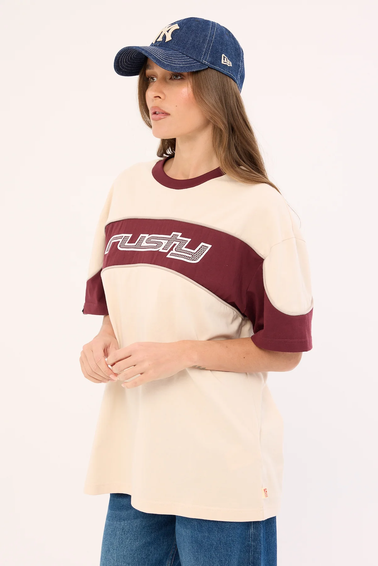 Rusty Kinetic Oversize Tee Cream/Burgundy - Image 4