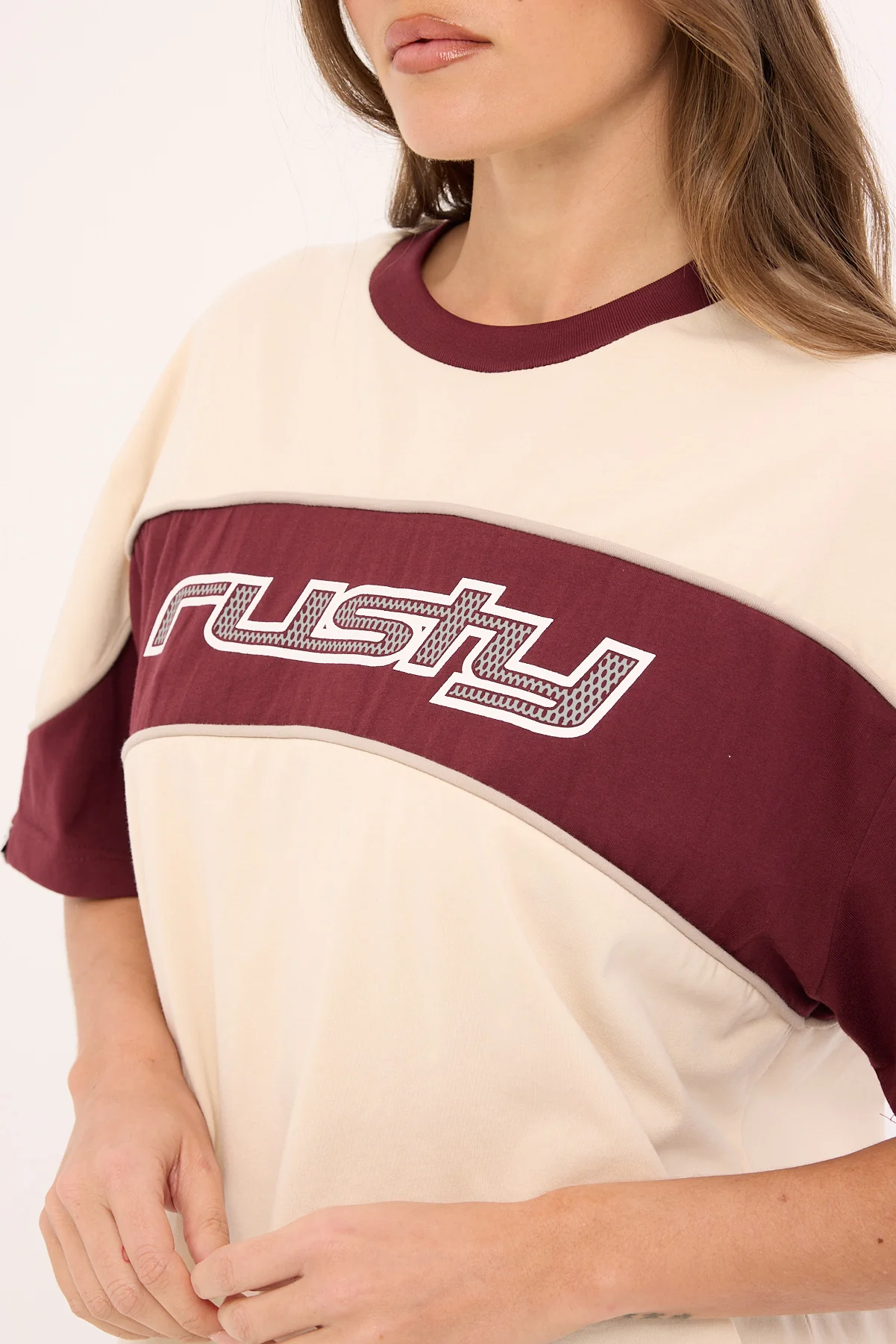 Rusty Kinetic Oversize Tee Cream/Burgundy - Image 5