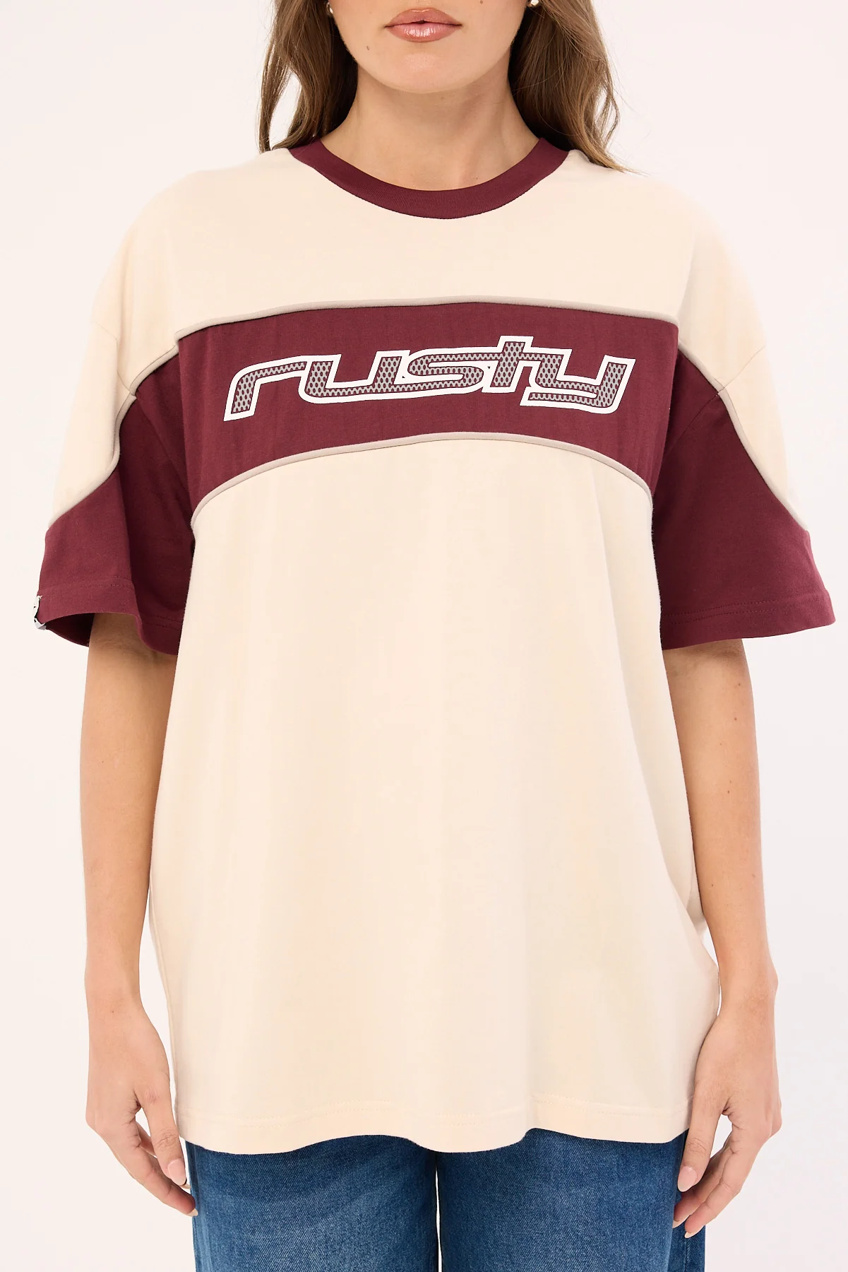 Rusty Kinetic Oversize Tee Cream/Burgundy - Image 7