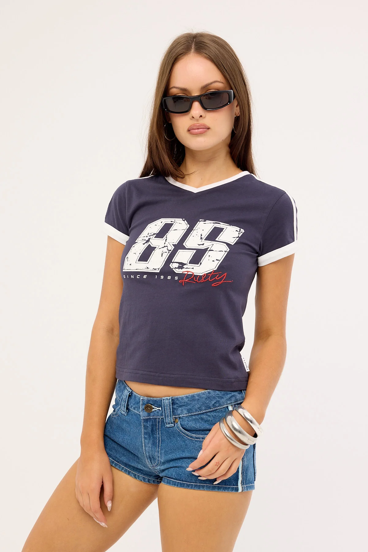 Rusty Le Sports Jersey Baby Tee Navy - Image 4