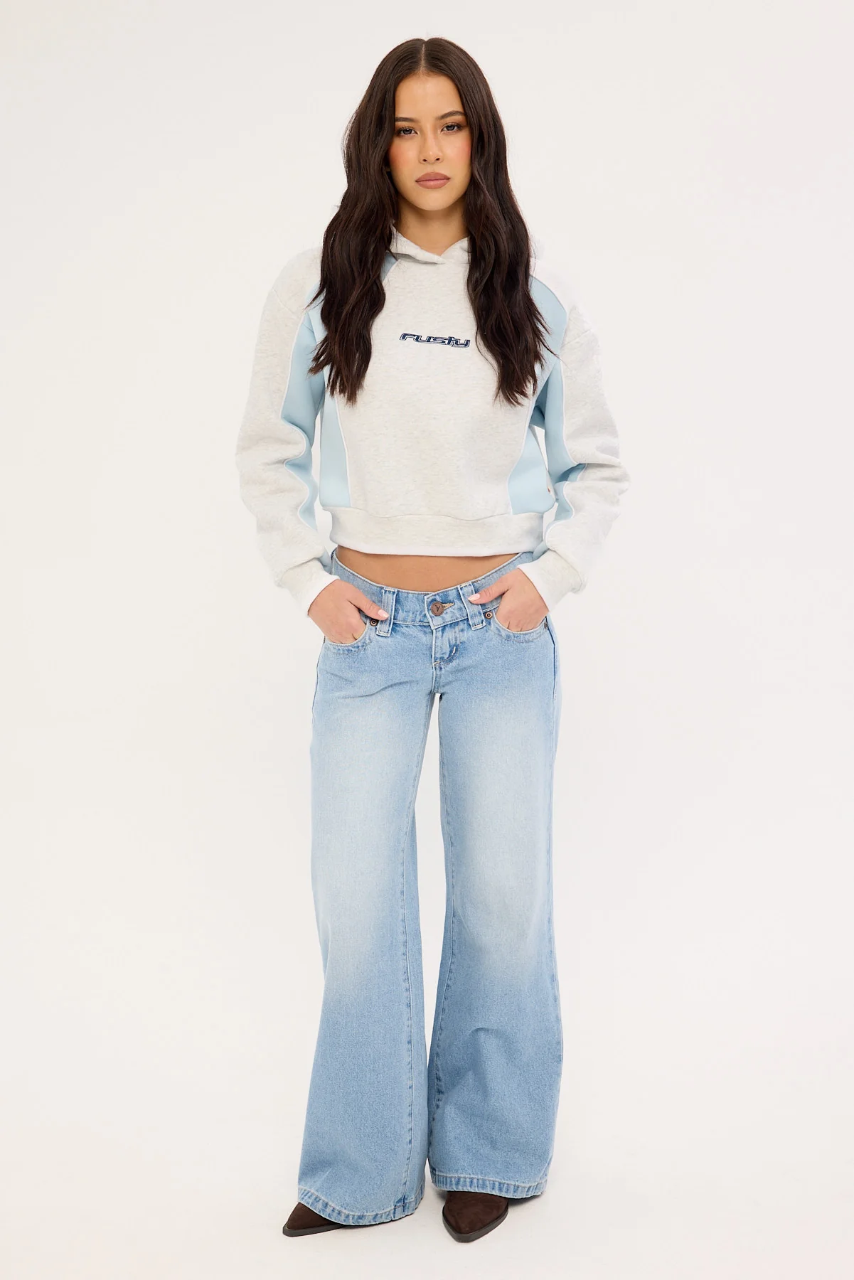 Rusty Mini Two Tides Cropped Hooded Fleece Ecru Marle - Image 2