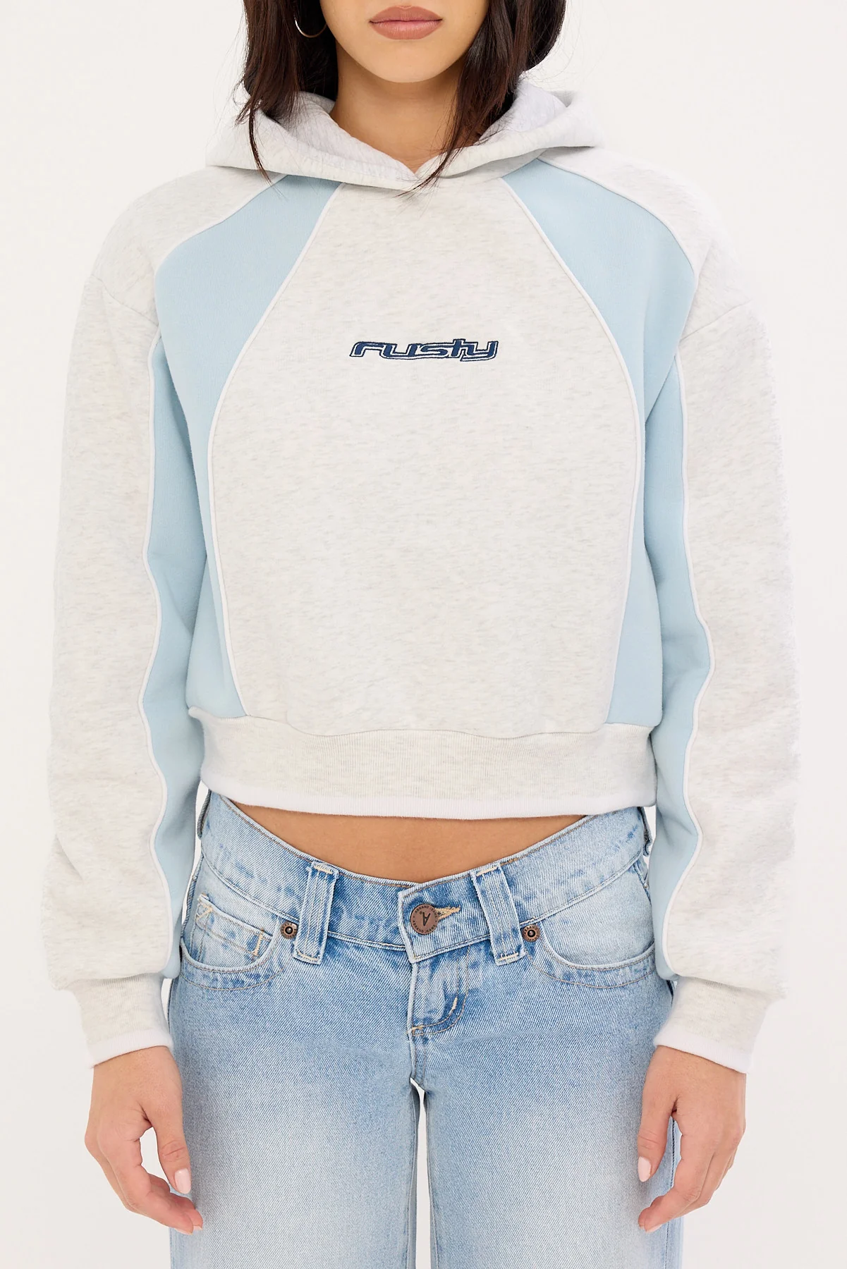 Rusty Mini Two Tides Cropped Hooded Fleece Ecru Marle - Image 6