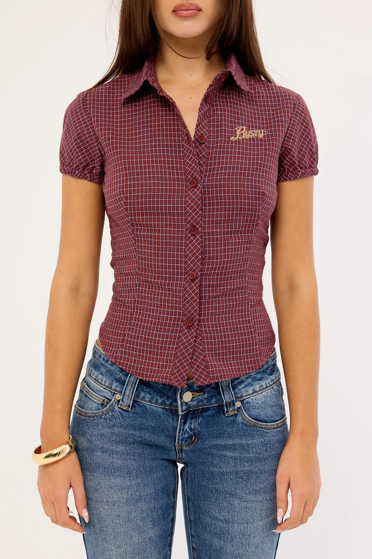 Rusty Missy May Check Shirt Burgundy - Image 6