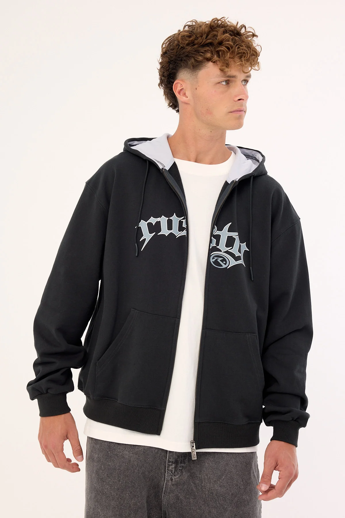 Rusty Monty Zip Through Hooded Fleece Carbon - Image 2
