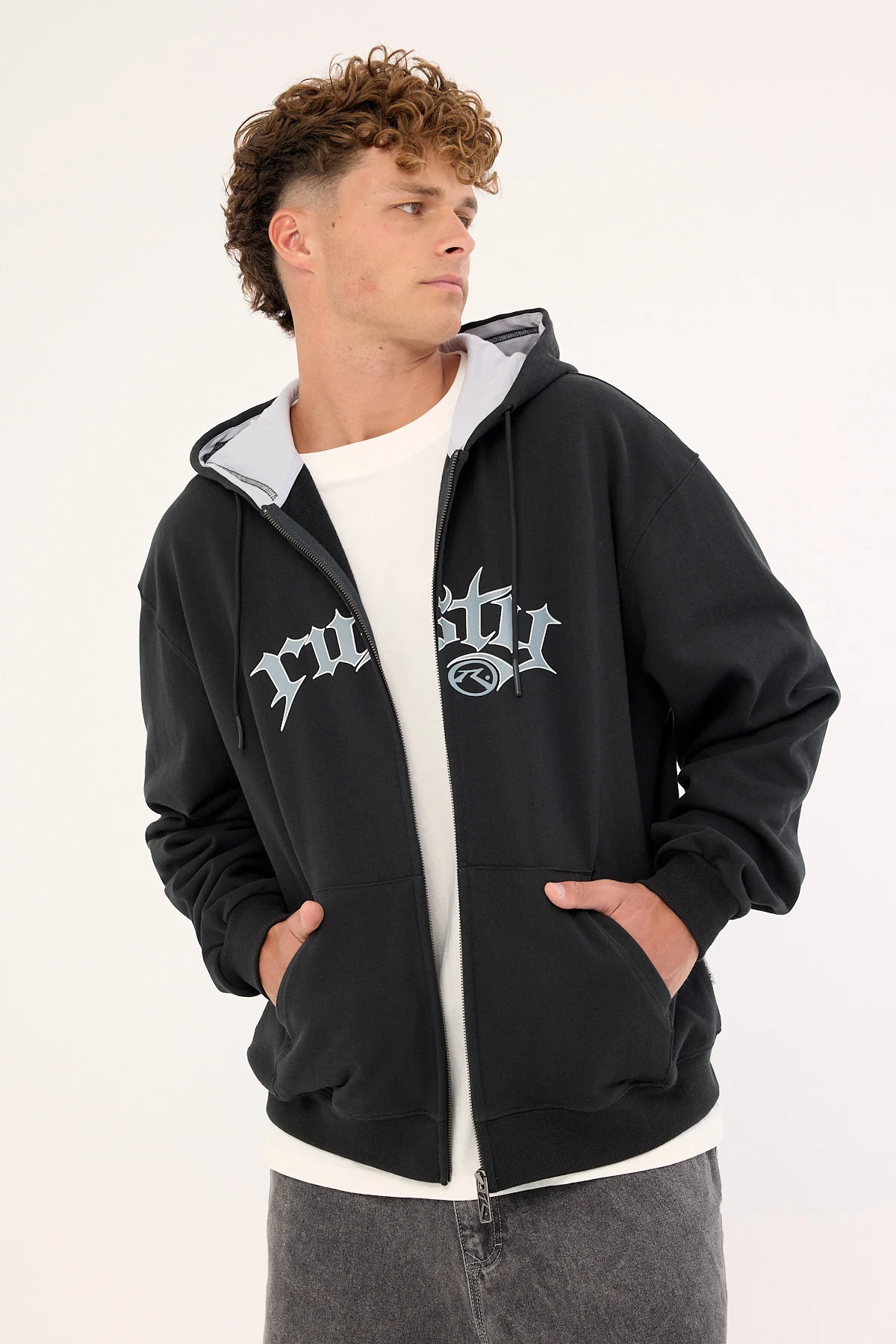 Rusty Monty Zip Through Hooded Fleece Carbon - Image 3