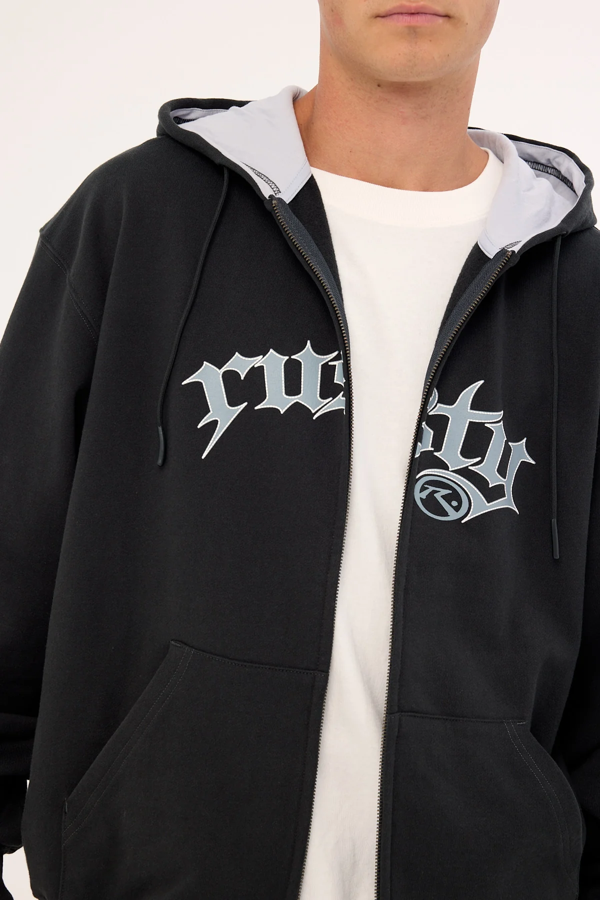 Rusty Monty Zip Through Hooded Fleece Carbon - Image 4