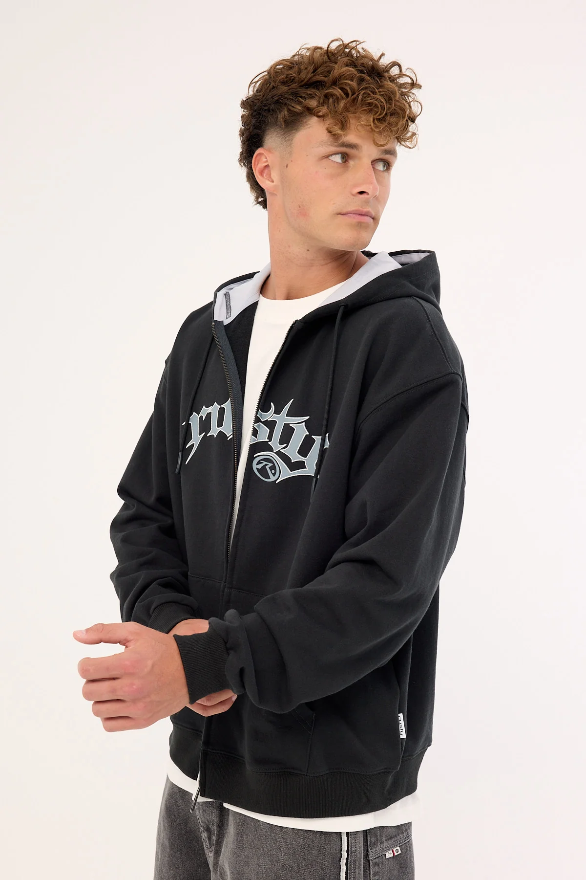 Rusty Monty Zip Through Hooded Fleece Carbon - Image 5