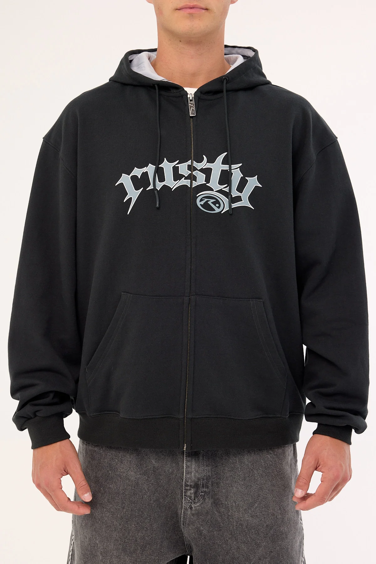Rusty Monty Zip Through Hooded Fleece Carbon - Image 7