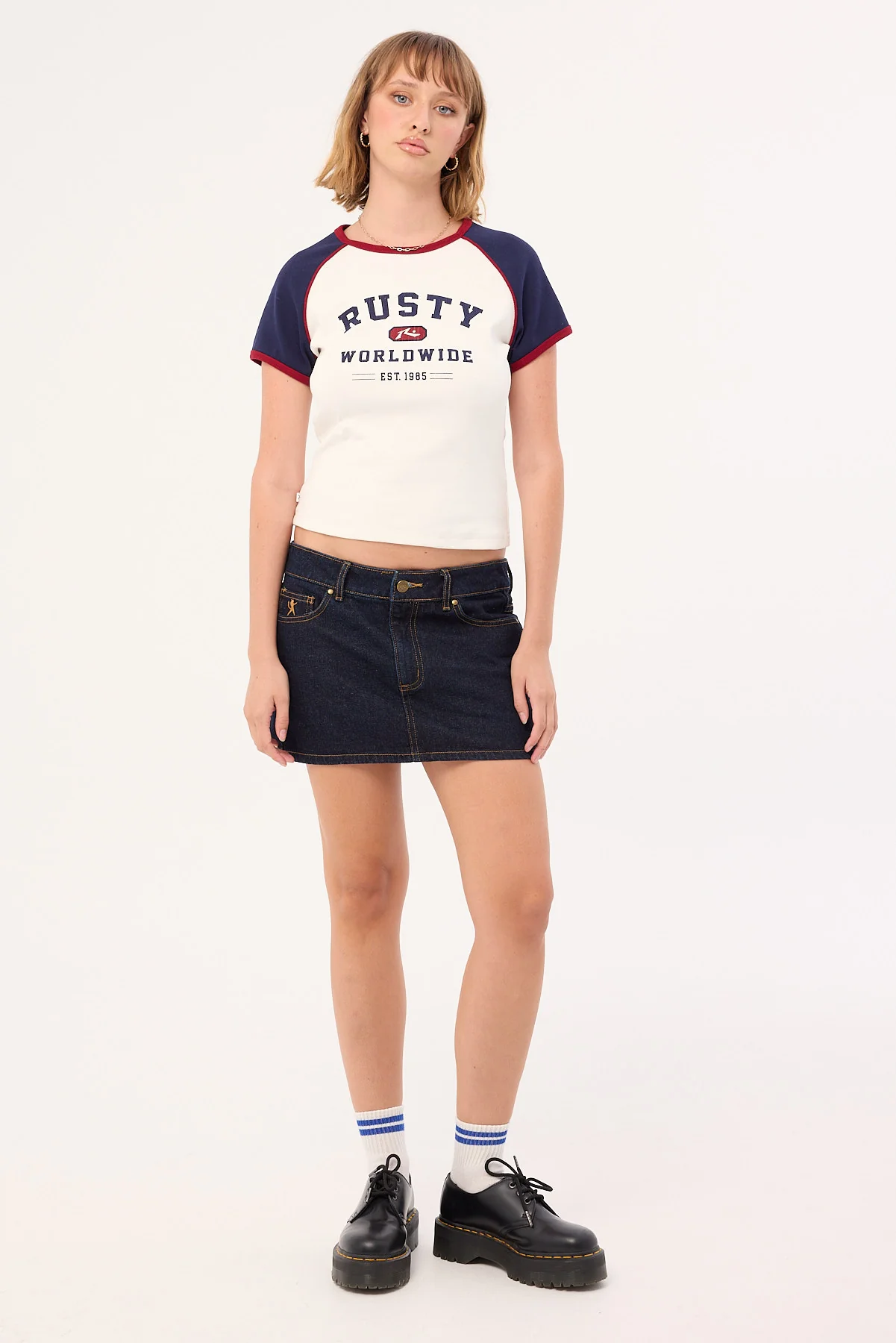 Rusty Mr Worldwide Raglan Skimmer Tee White - Image 2