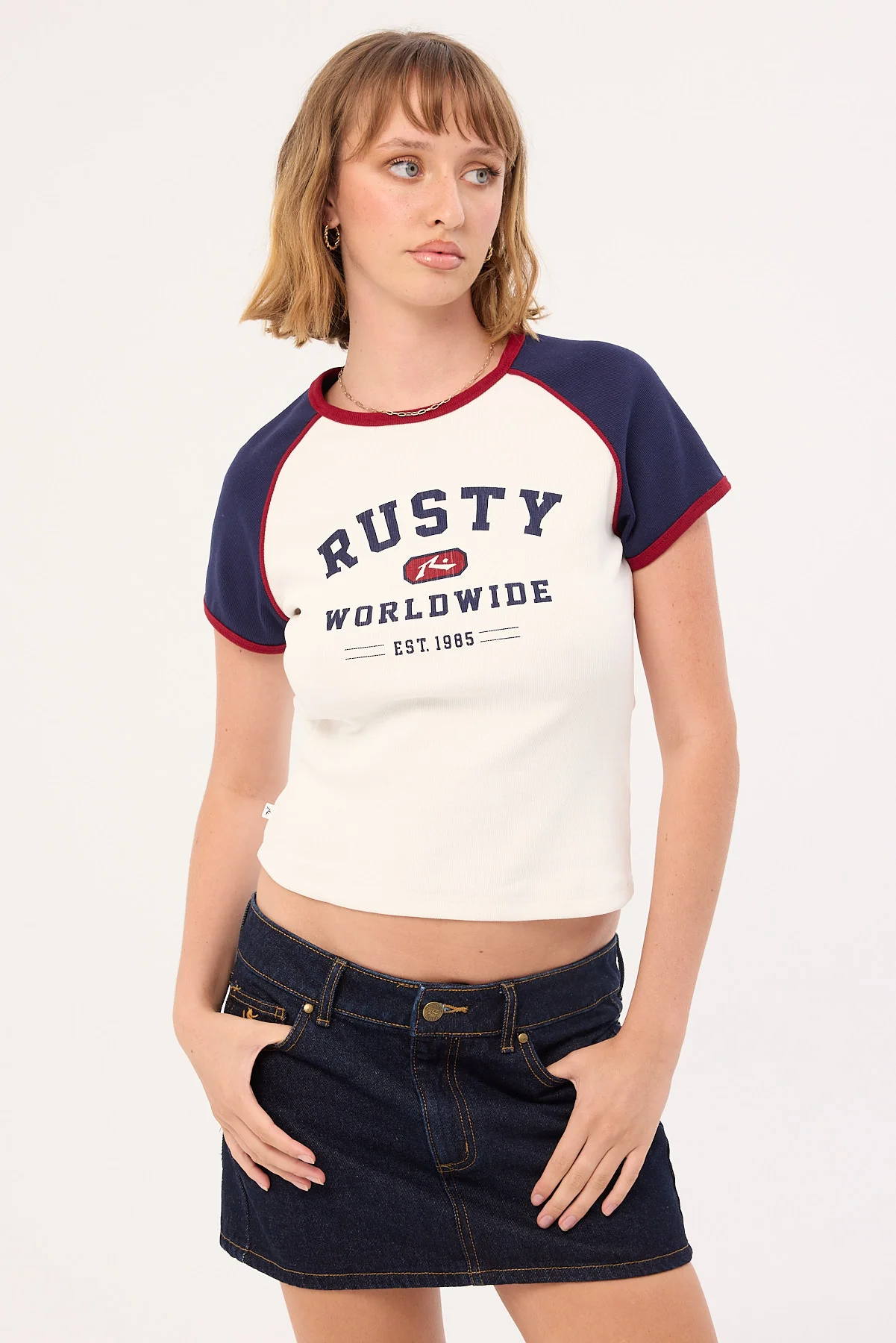 Rusty Mr Worldwide Raglan Skimmer Tee White - Image 3