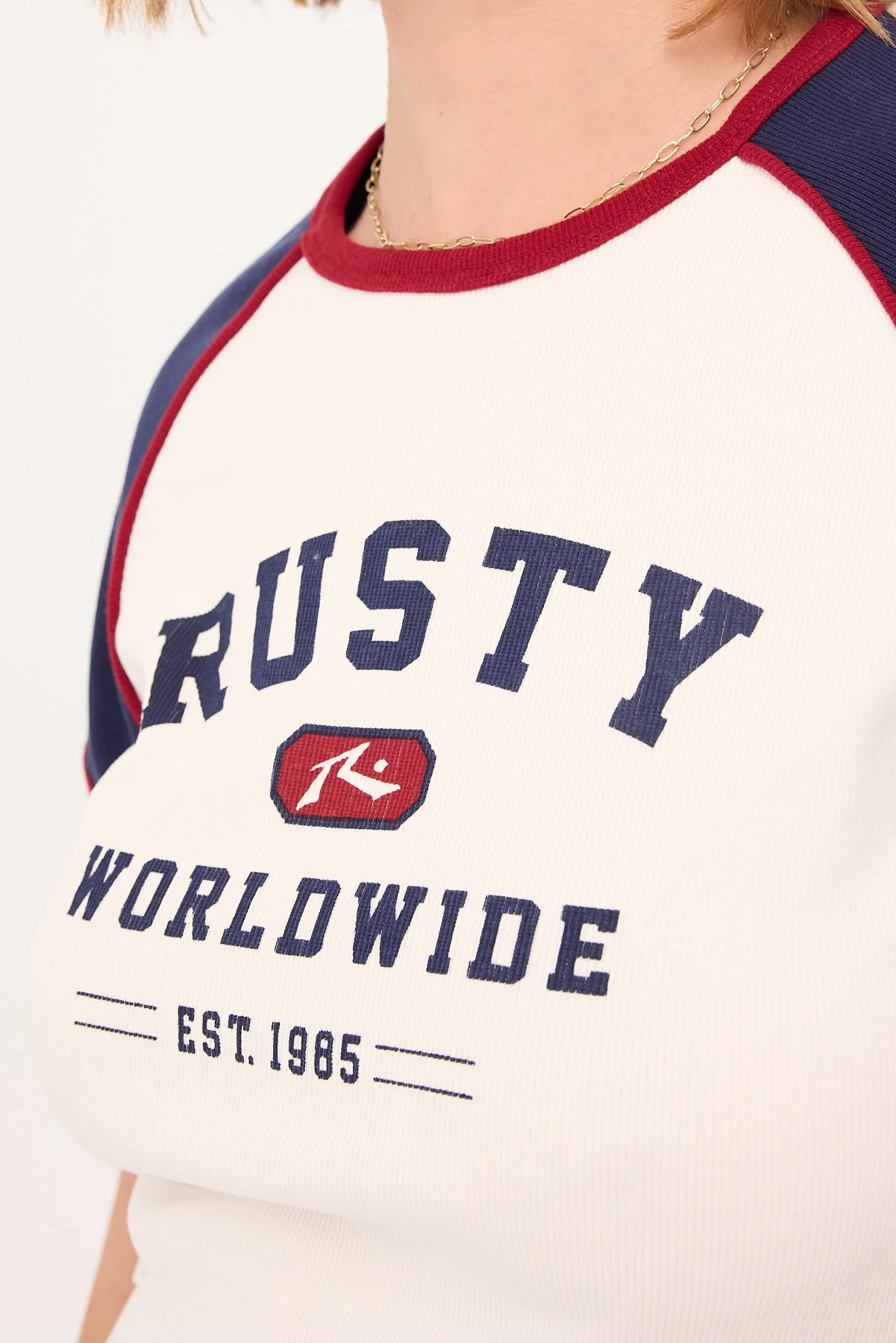 Rusty Mr Worldwide Raglan Skimmer Tee White - Image 4