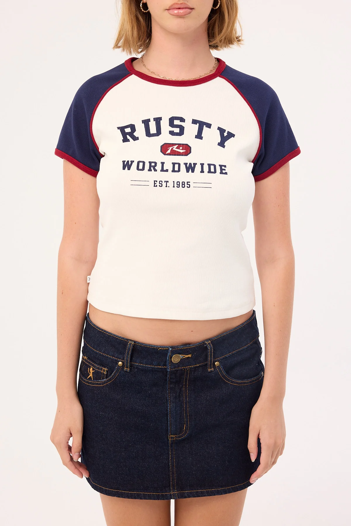 Rusty Mr Worldwide Raglan Skimmer Tee White - Image 6