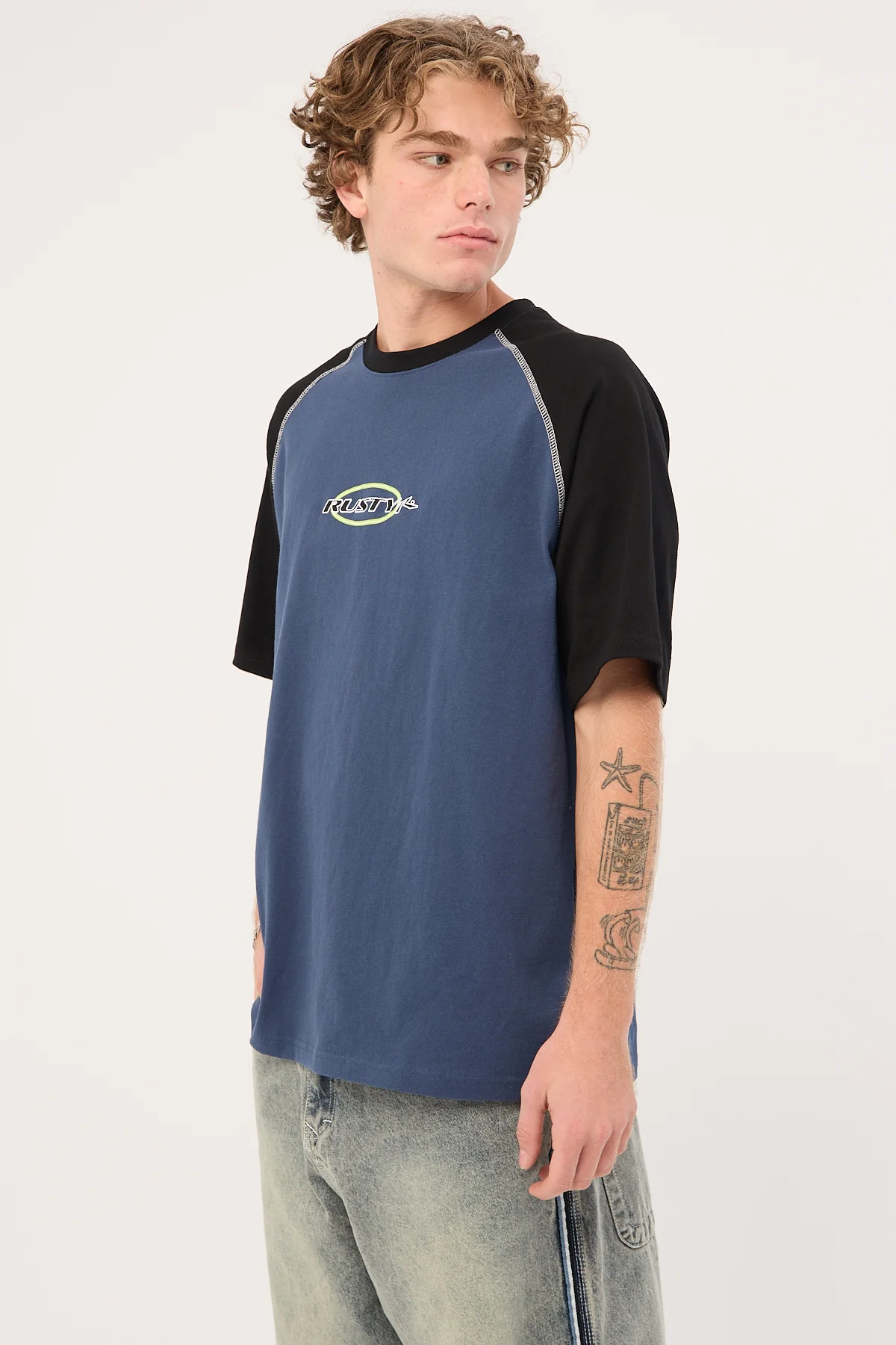 Rusty Outlaw Raglan Heavy Tee China Blue - Image 3