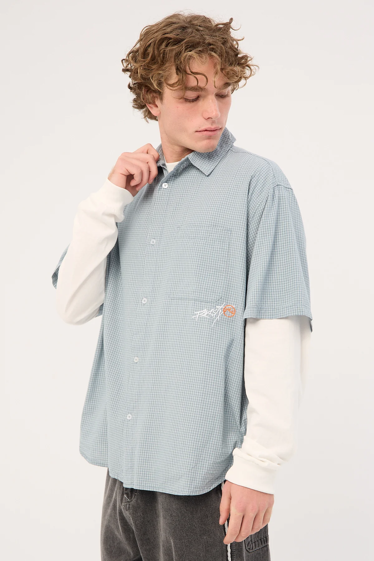 Rusty Pay N Spray Short Sleeve Check Shirt China Blue